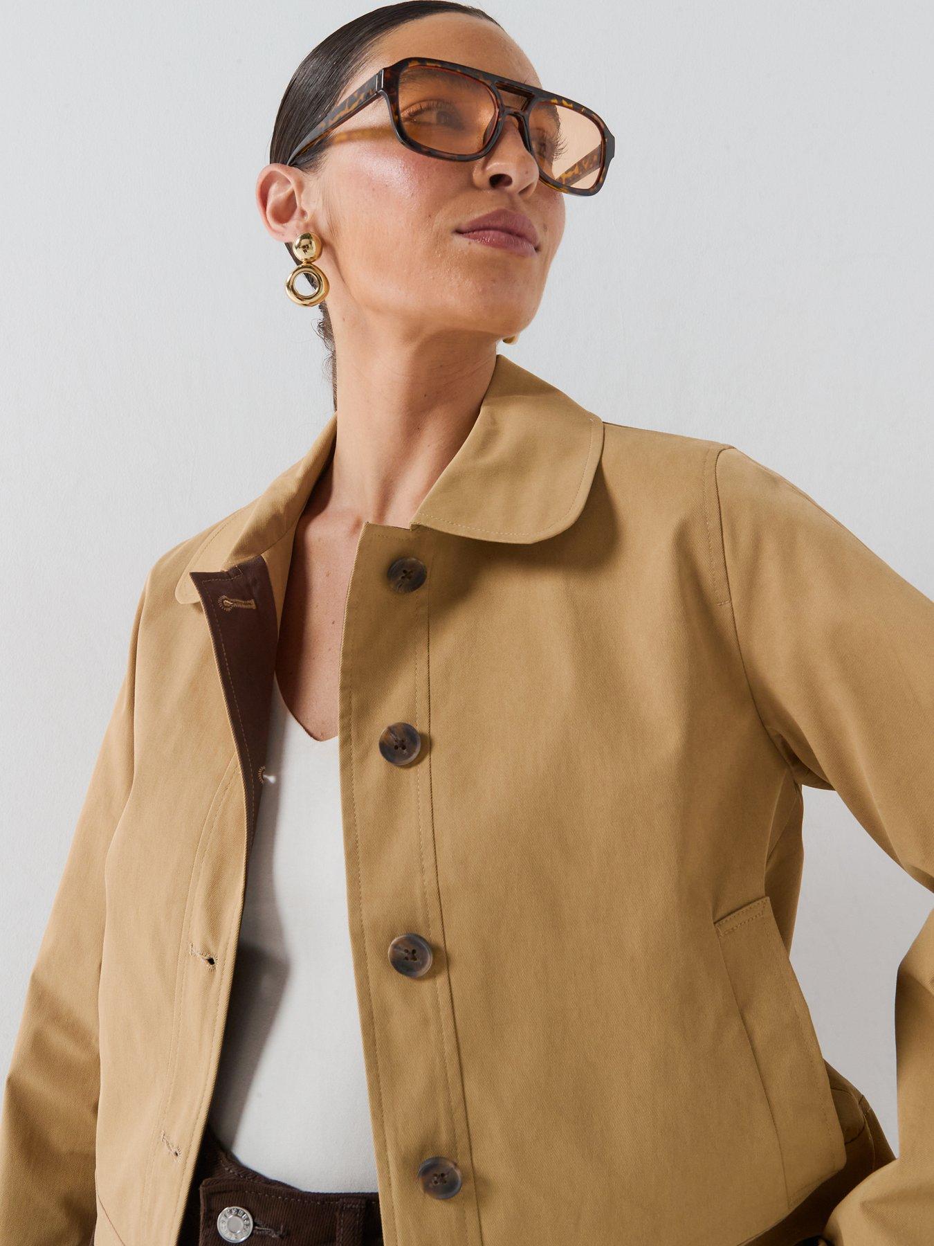Image 4 of 6 of Only Camel Short Contrast Cuff Trench Coat