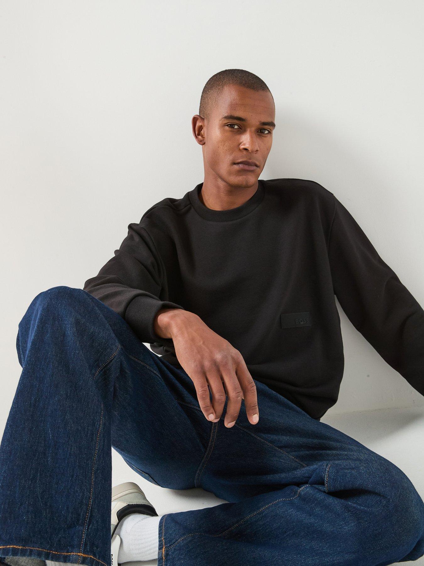 BOSS Crewneck Rubber Patch Logo Crew Sweater - Black