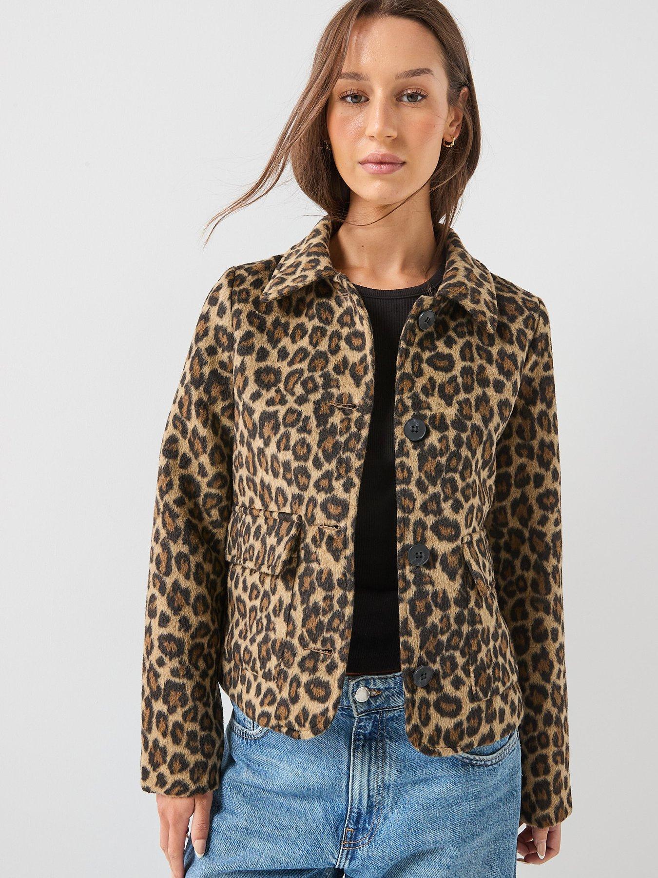 Image 1 of 6 of Vero Moda Leopard Print Button Front Short Jacket - Brown