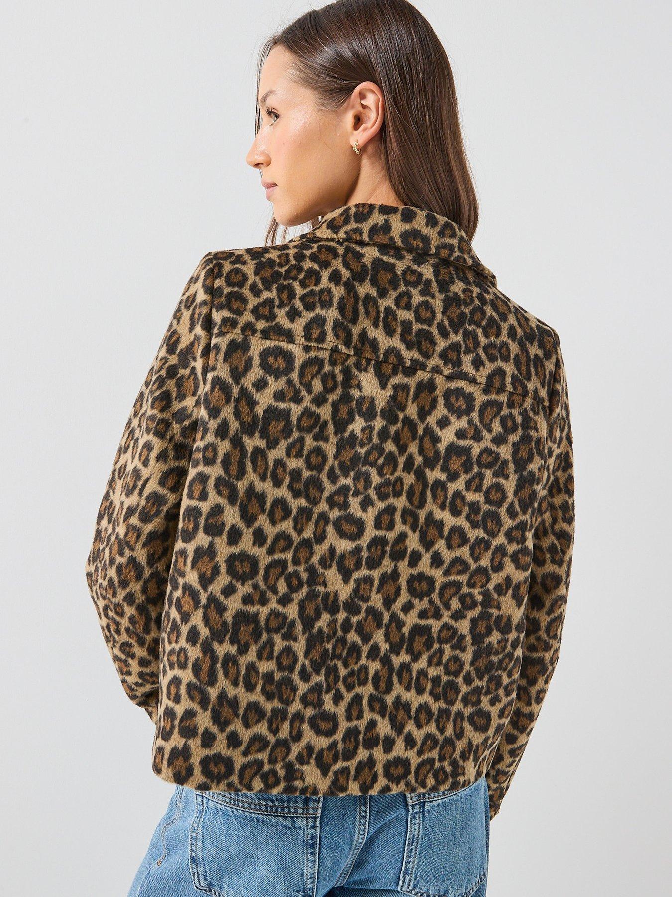 Image 2 of 6 of Vero Moda Leopard Print Button Front Short Jacket - Brown