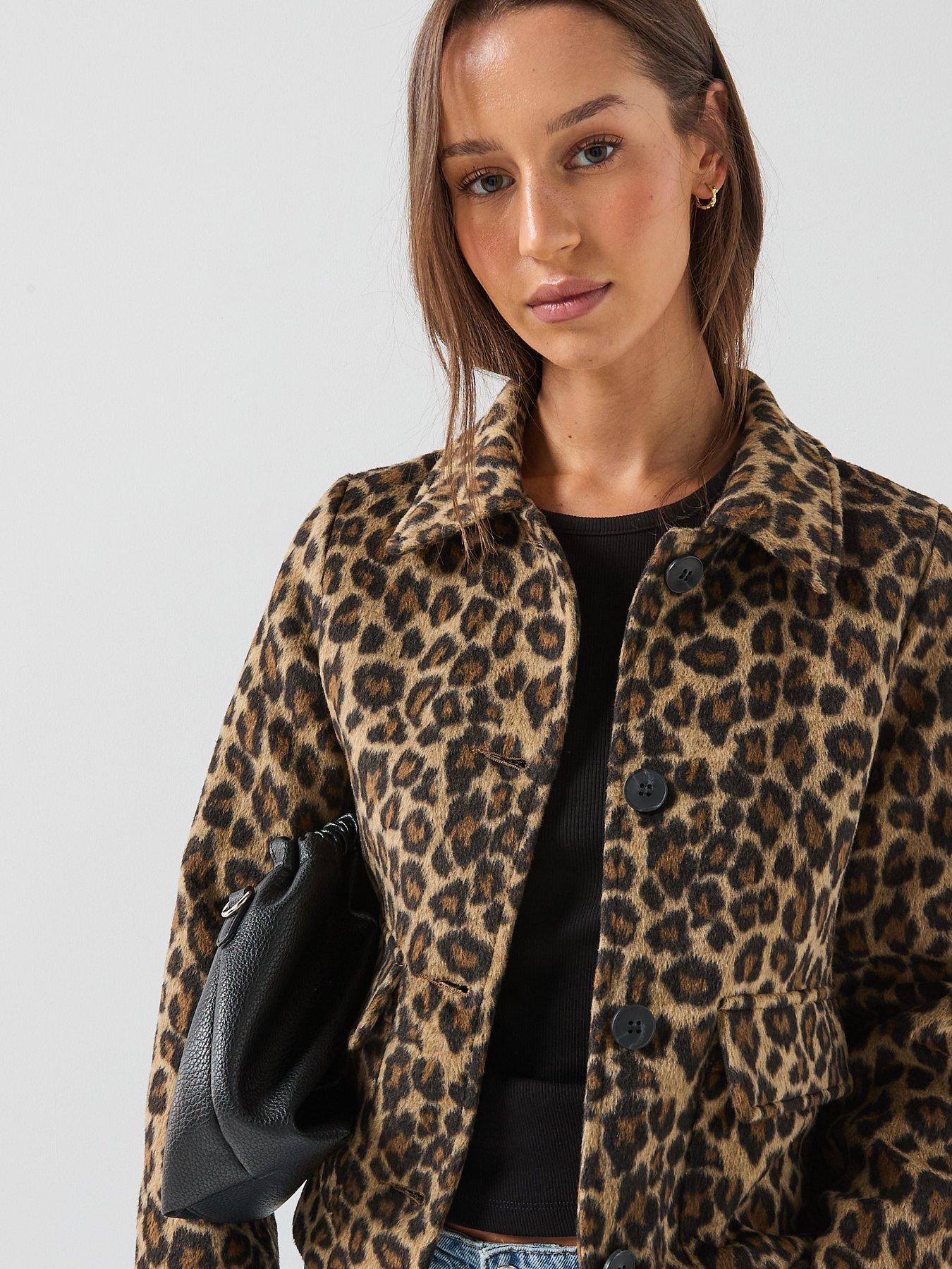 Image 5 of 6 of Vero Moda Leopard Print Button Front Short Jacket - Brown
