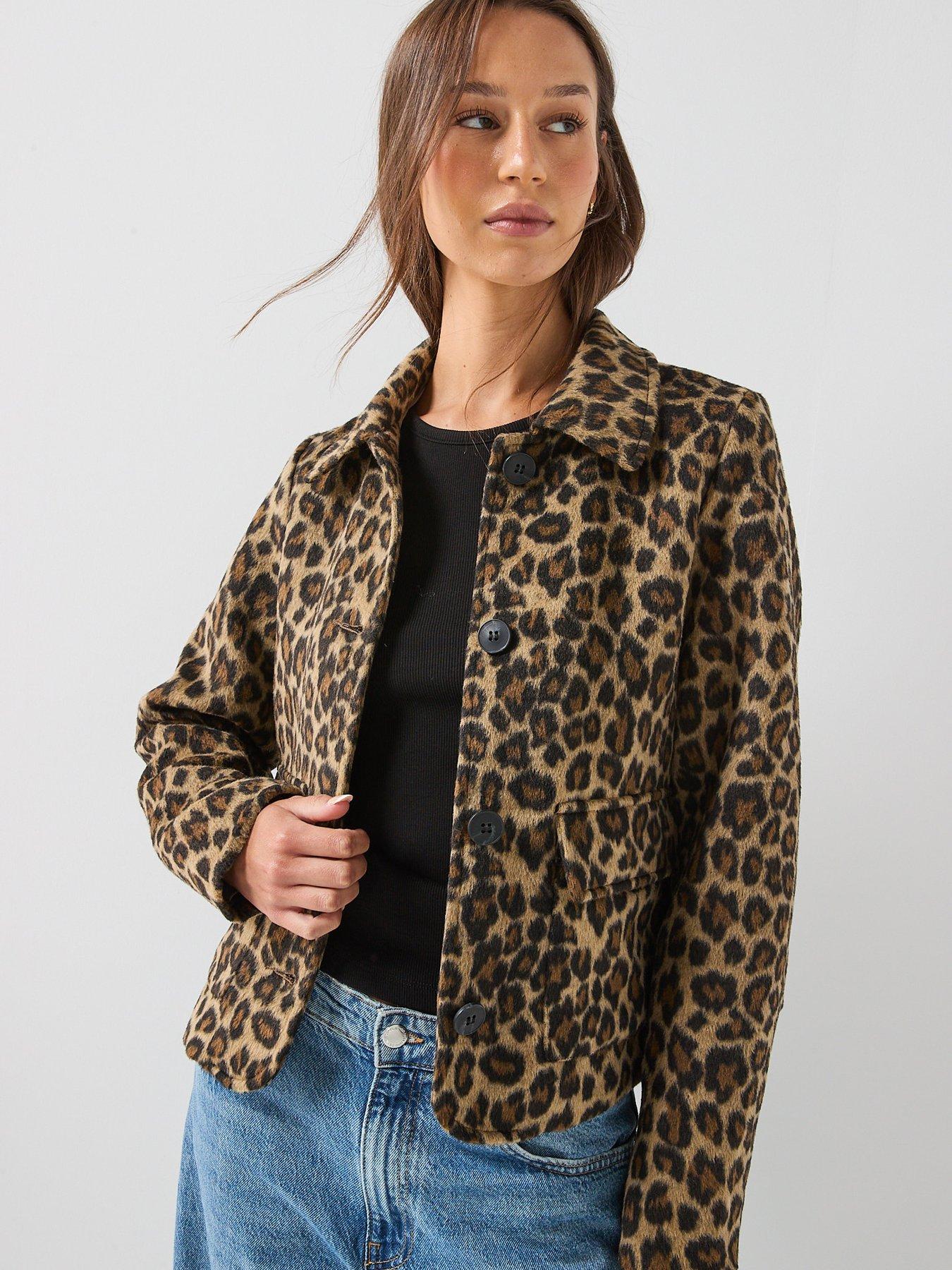 Image 6 of 6 of Vero Moda Leopard Print Button Front Short Jacket - Brown