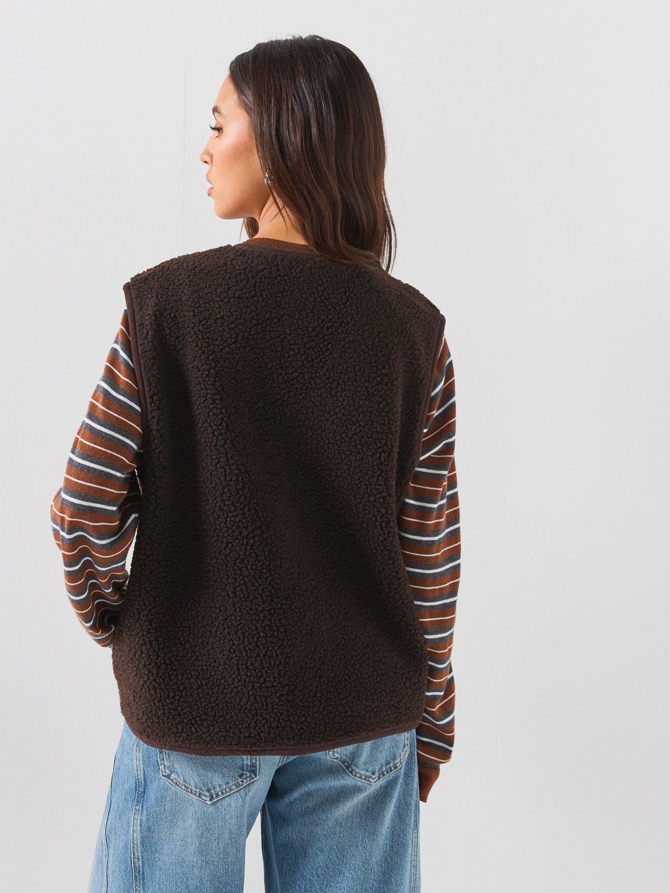 Image 2 of 6 of Vero Moda Women's Button Front Fleece Waistcoat - Brown