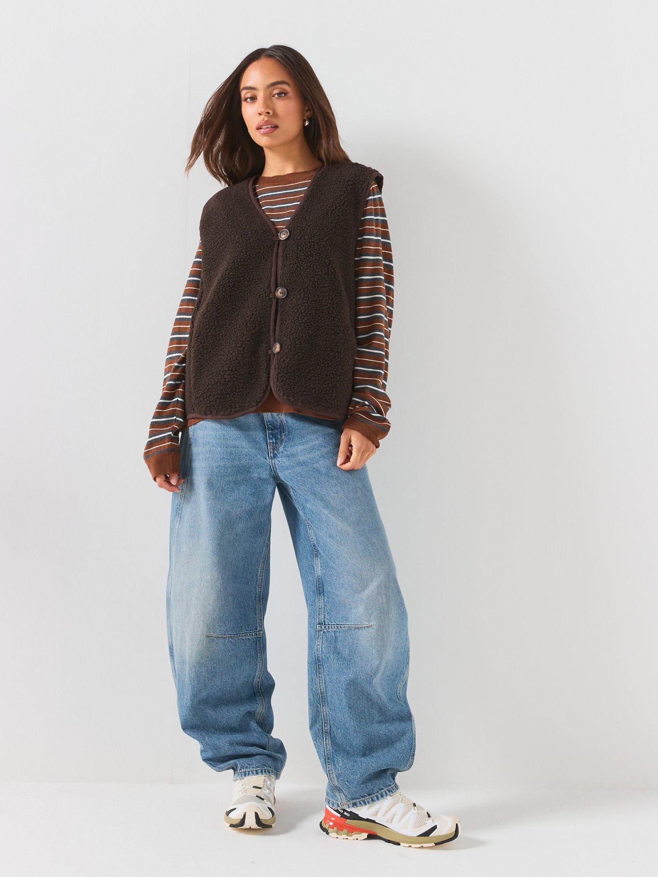 Image 3 of 6 of Vero Moda Women's Button Front Fleece Waistcoat - Brown