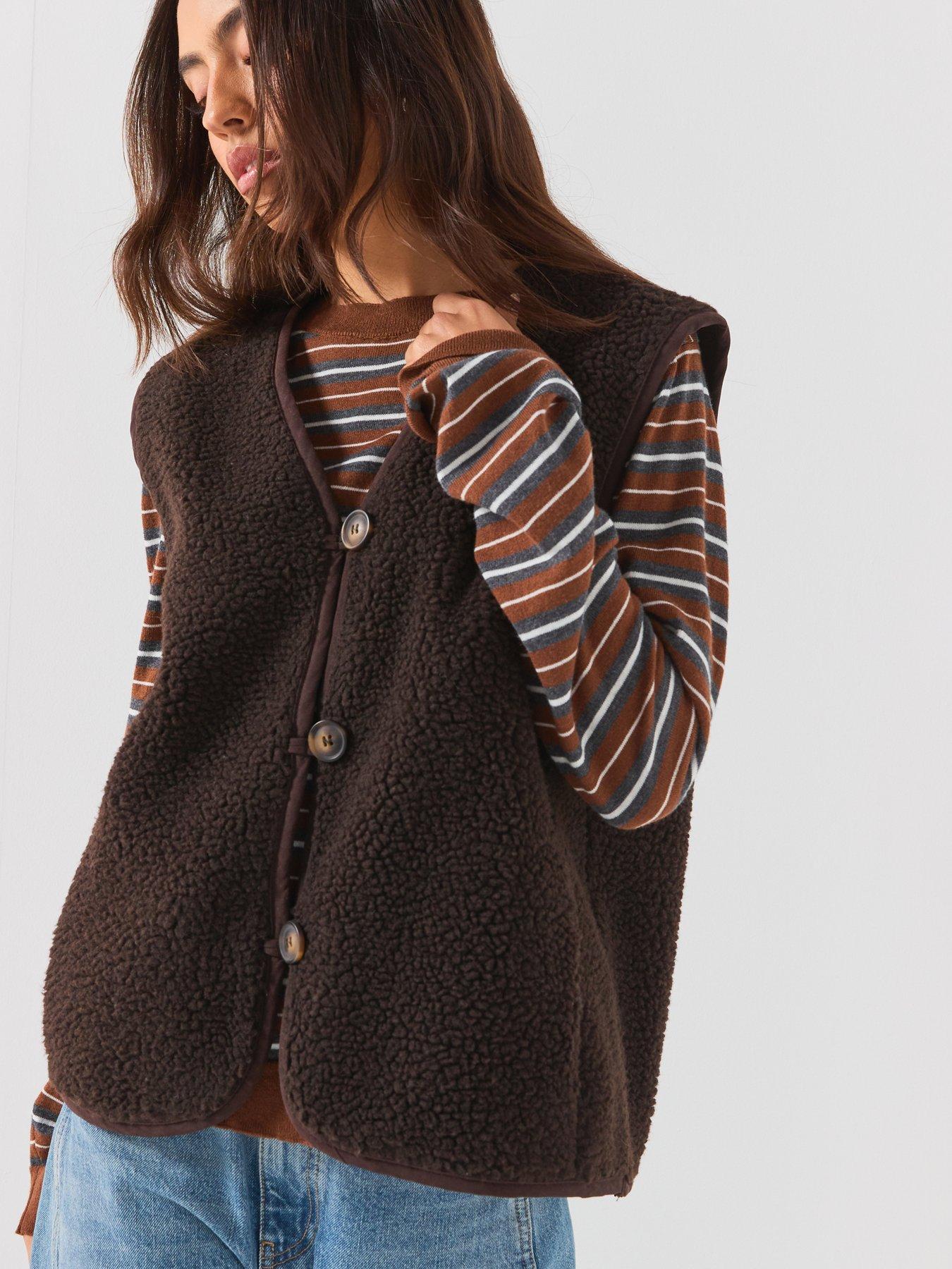 Image 5 of 6 of Vero Moda Women's Button Front Fleece Waistcoat - Brown