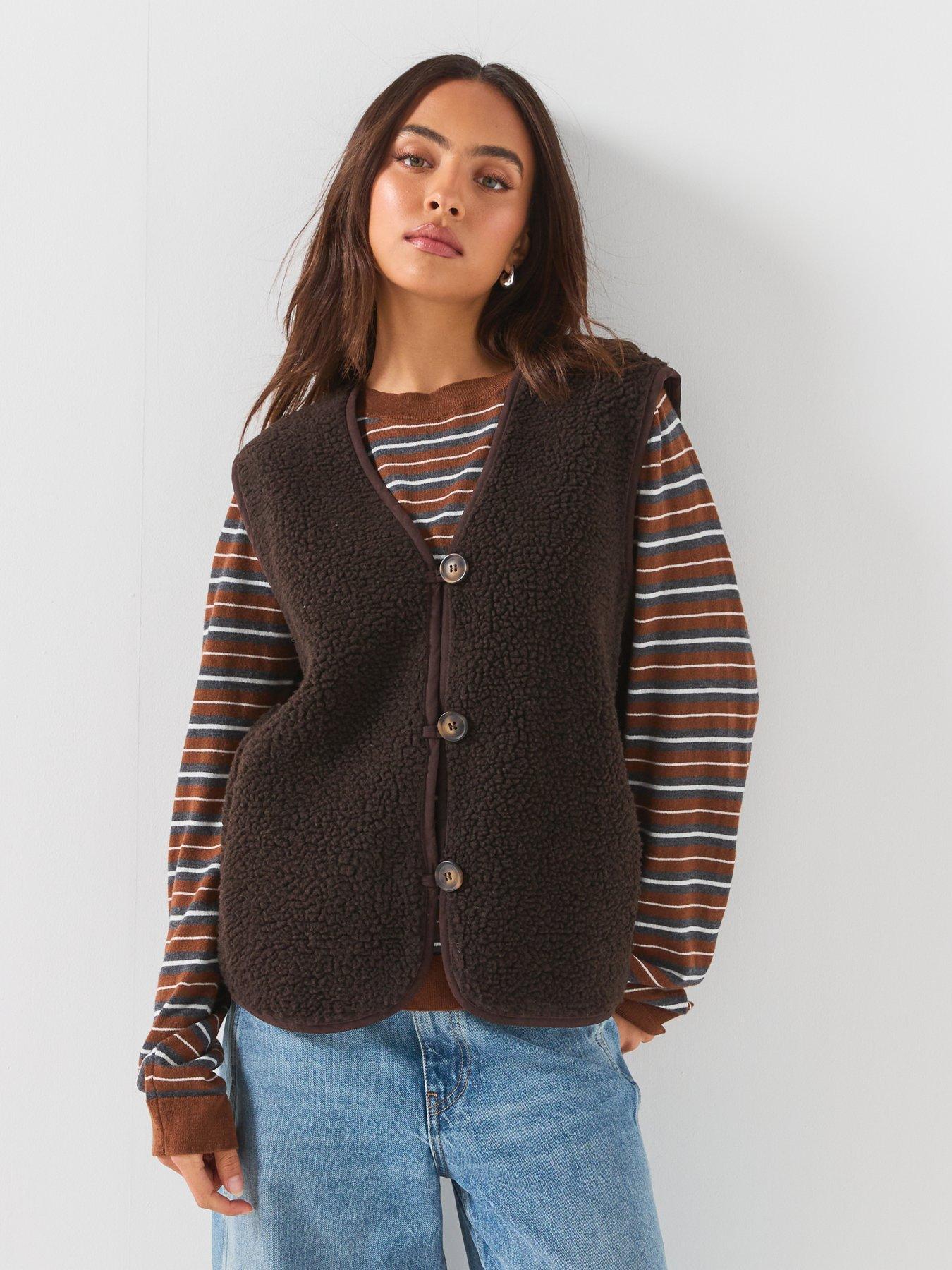 Image 6 of 6 of Vero Moda Women's Button Front Fleece Waistcoat - Brown