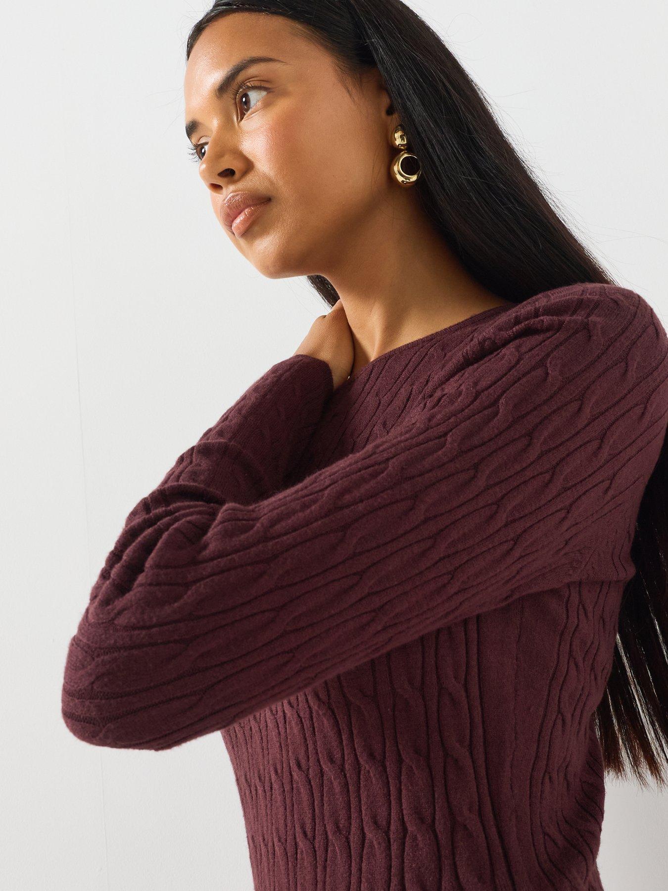 Image 5 of 6 of Only Cable Knit Round Neck Short Dress - Brown