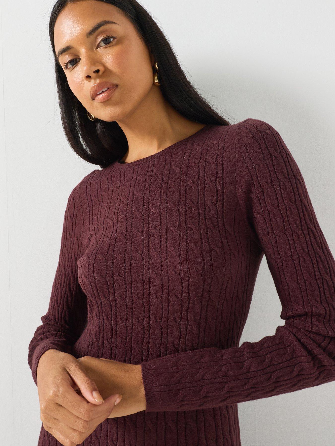 Image 6 of 6 of Only Cable Knit Round Neck Short Dress - Brown