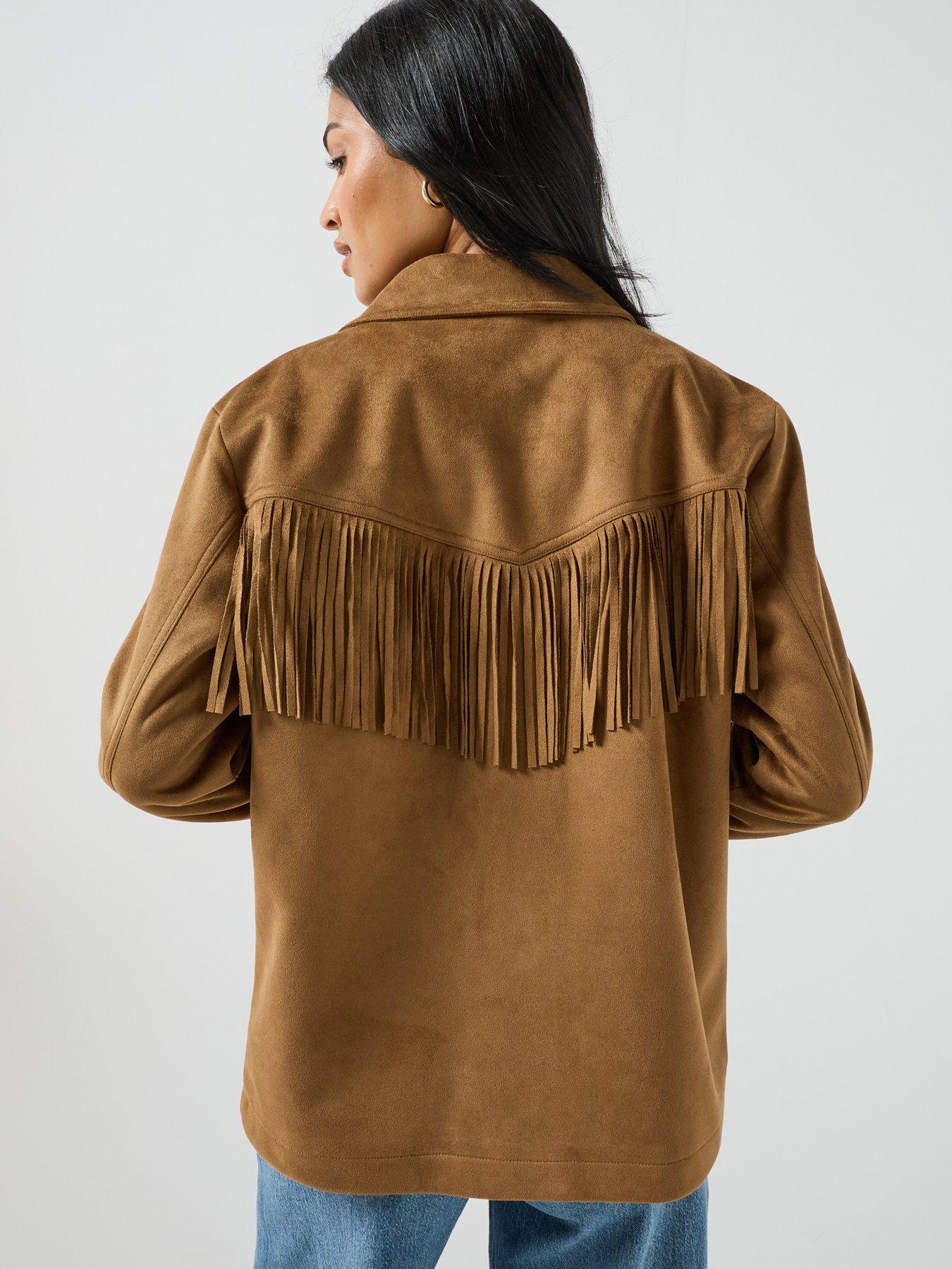 Image 2 of 6 of Only Tan Faux Suede Fringe Jacket