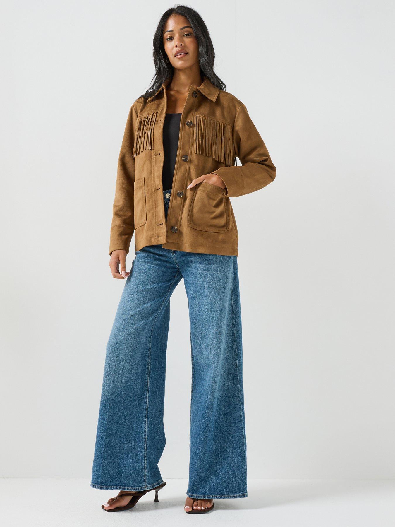 Image 3 of 6 of Only Tan Faux Suede Fringe Jacket