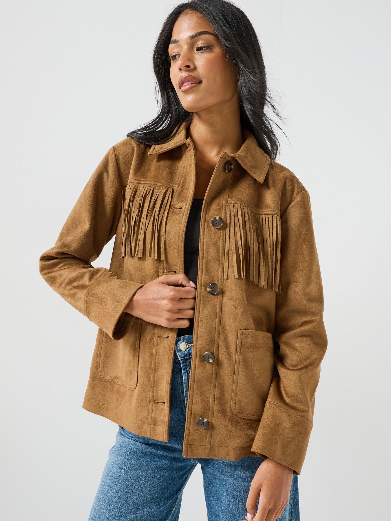 Image 4 of 6 of Only Tan Faux Suede Fringe Jacket