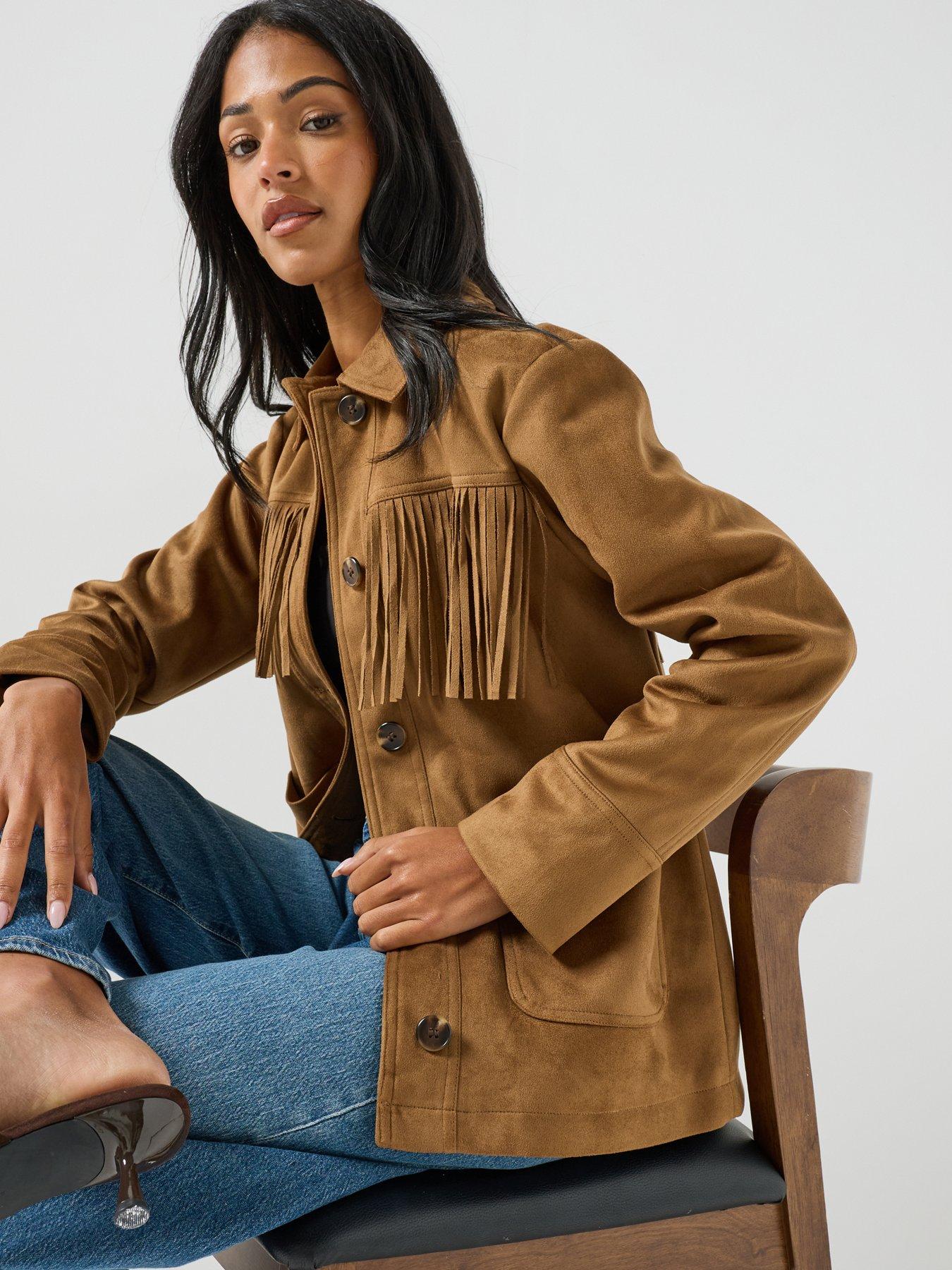 Image 5 of 6 of Only Tan Faux Suede Fringe Jacket