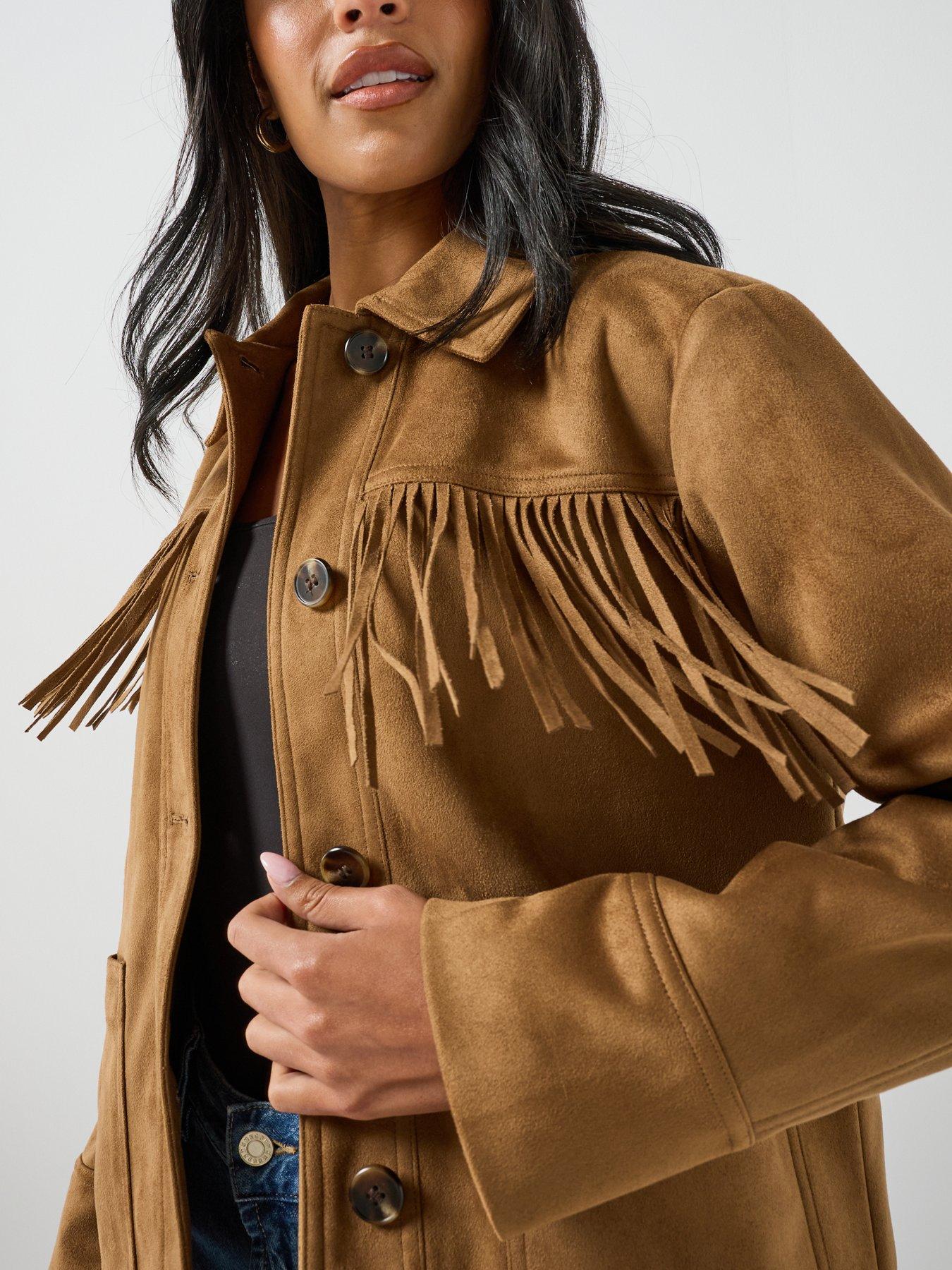 Image 6 of 6 of Only Tan Faux Suede Fringe Jacket