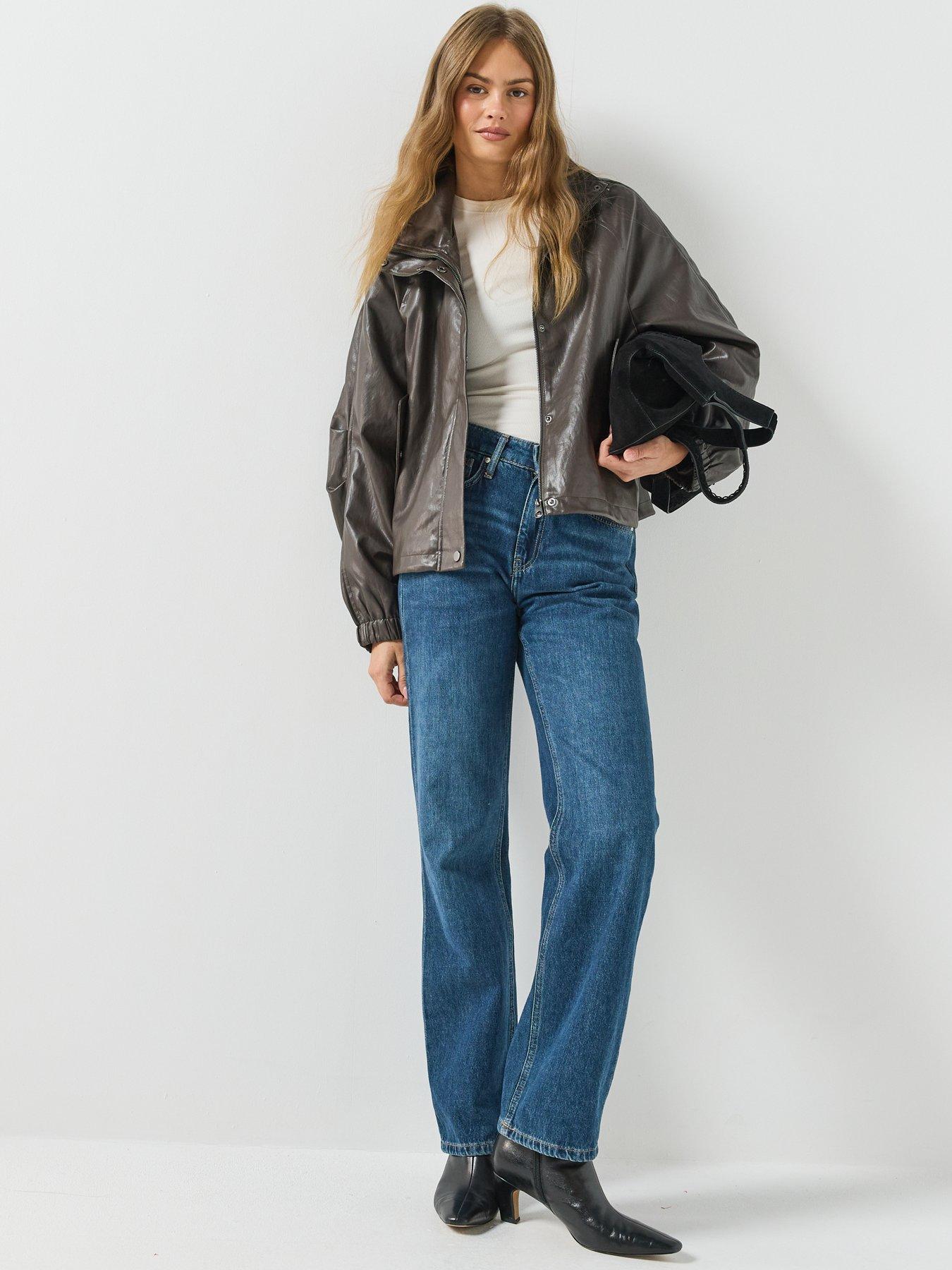 Image 3 of 6 of Only Faux Leather Funnel Neck Bomber Jacket