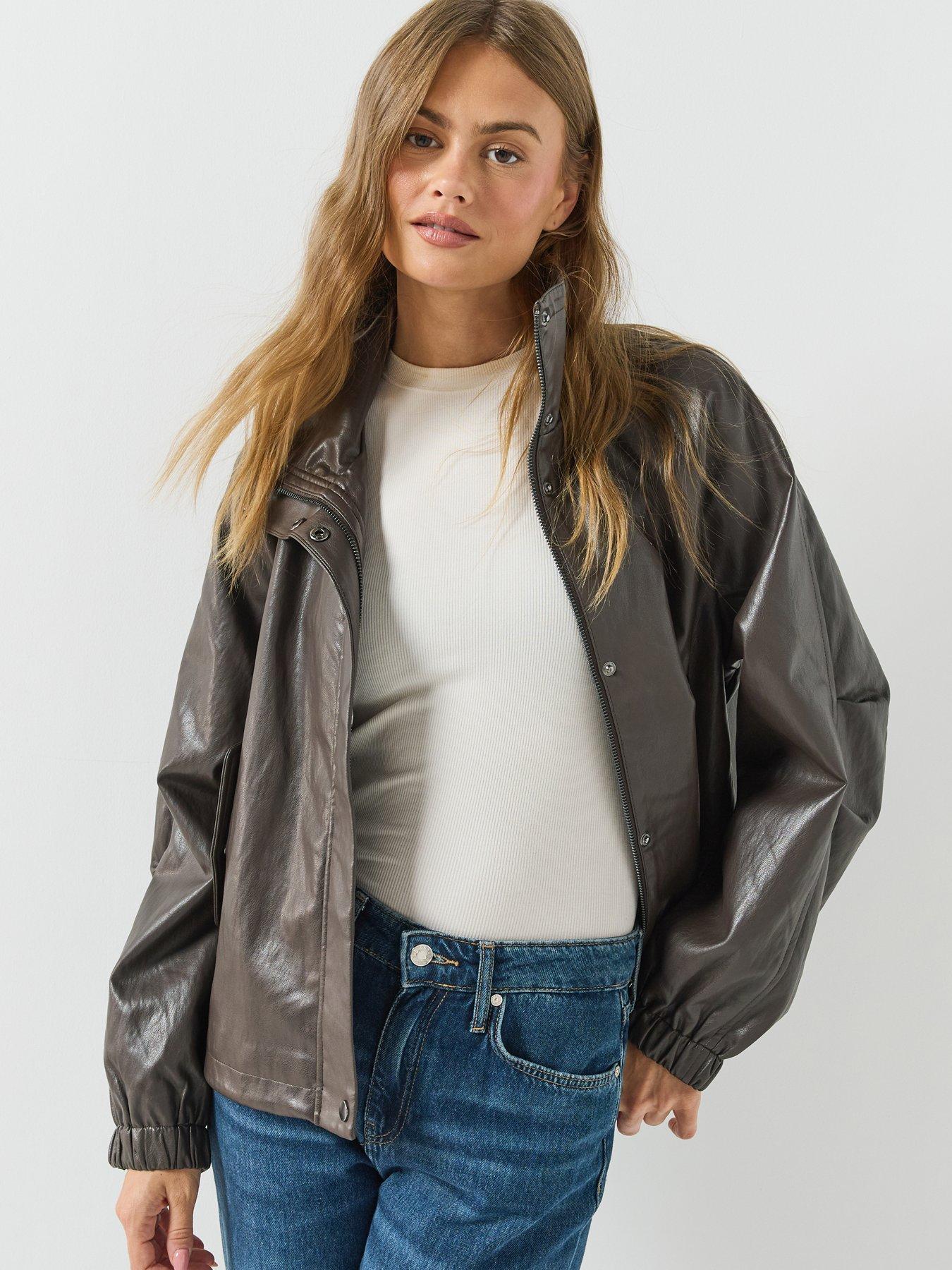 Image 5 of 6 of Only Faux Leather Funnel Neck Bomber Jacket