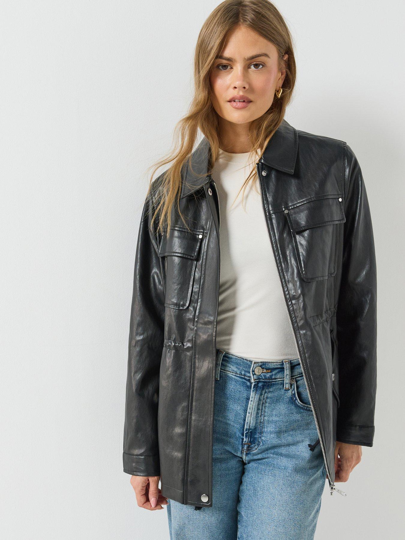 Image 1 of 6 of Only Faux Leather Drawstring Waist Jacket