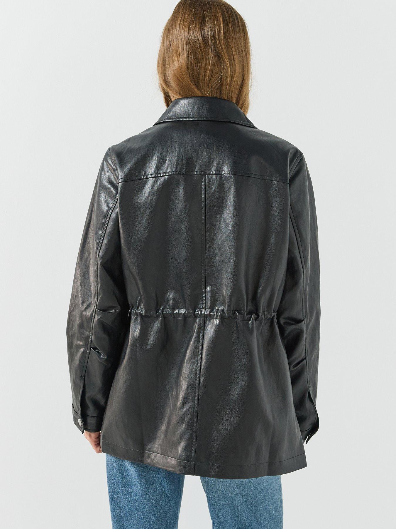 Image 2 of 6 of Only Faux Leather Drawstring Waist Jacket