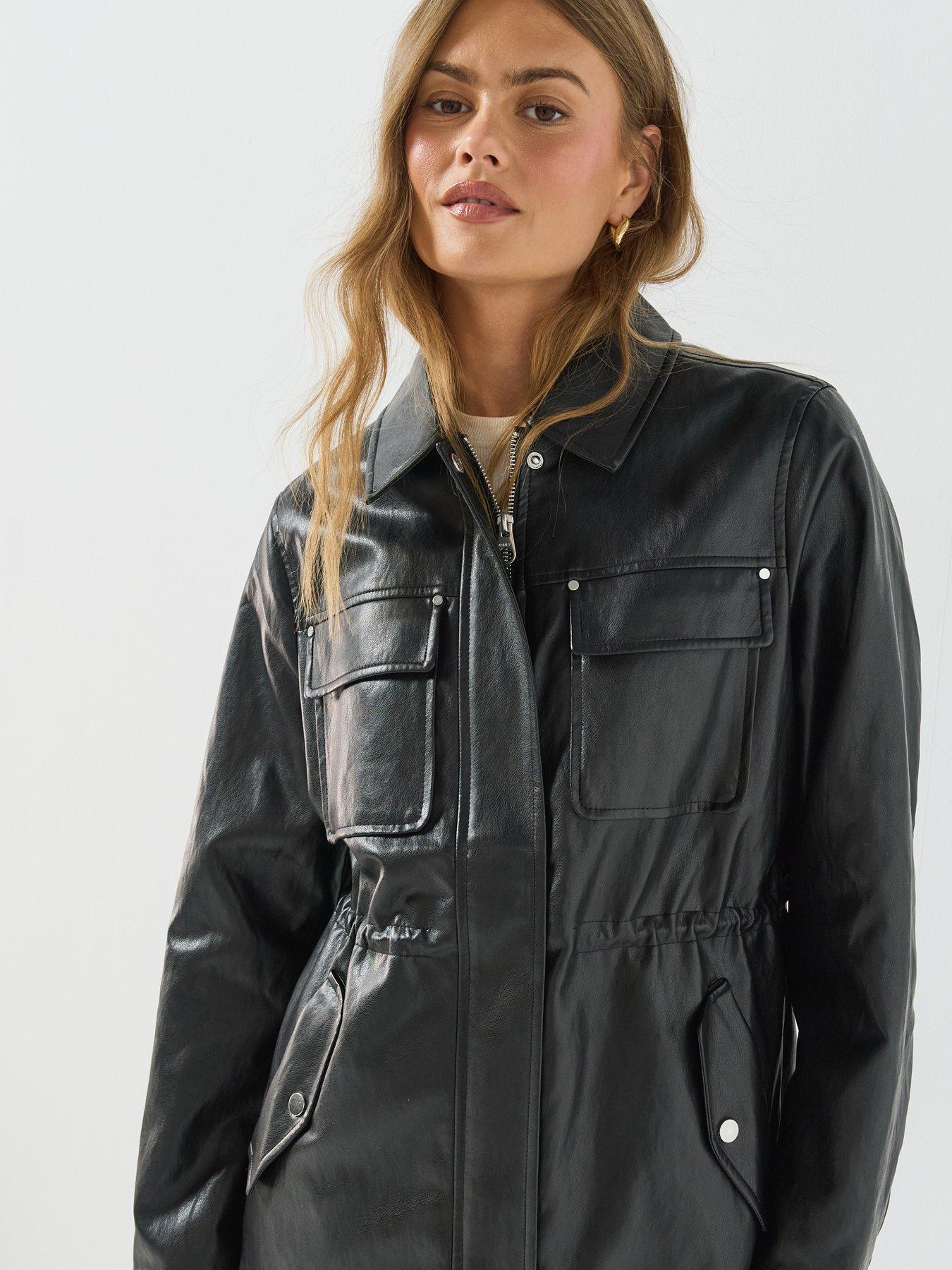 Image 4 of 6 of Only Faux Leather Drawstring Waist Jacket