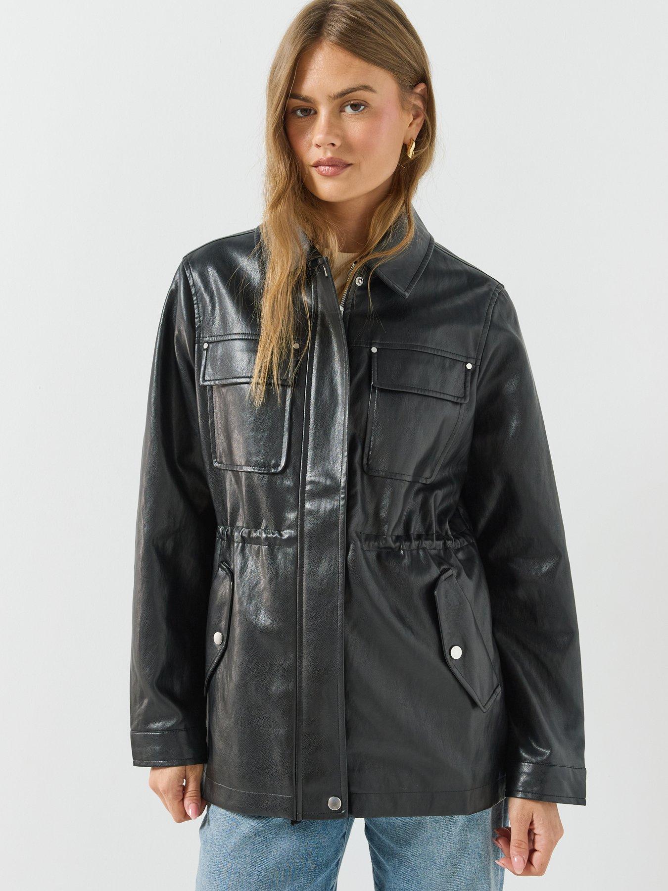 Image 5 of 6 of Only Faux Leather Drawstring Waist Jacket