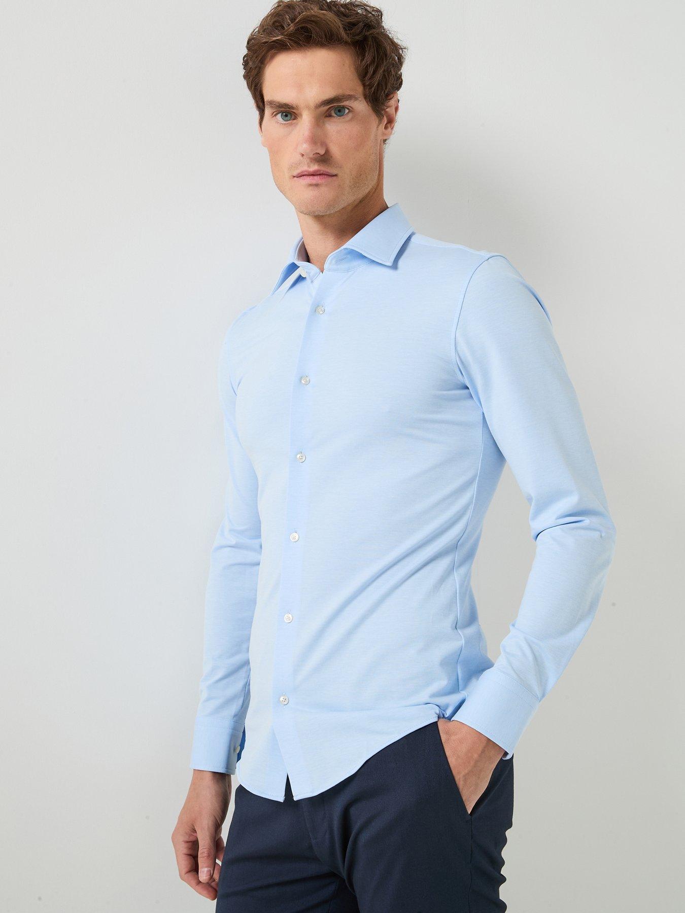 BOSS P-Hank-K-261 Performance Stretch Oxford Shirt - Light Blue