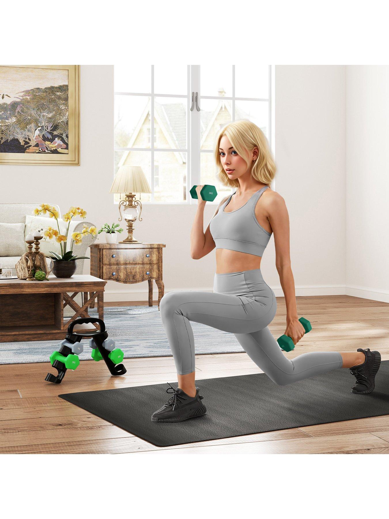 Image 2 of 7 of SPORTNOW Dumbbells Set with Carry Storage Rack, Set of 6 Weights for Home Gym, Kettlebell Training Weight Lifting Exercise, Grey