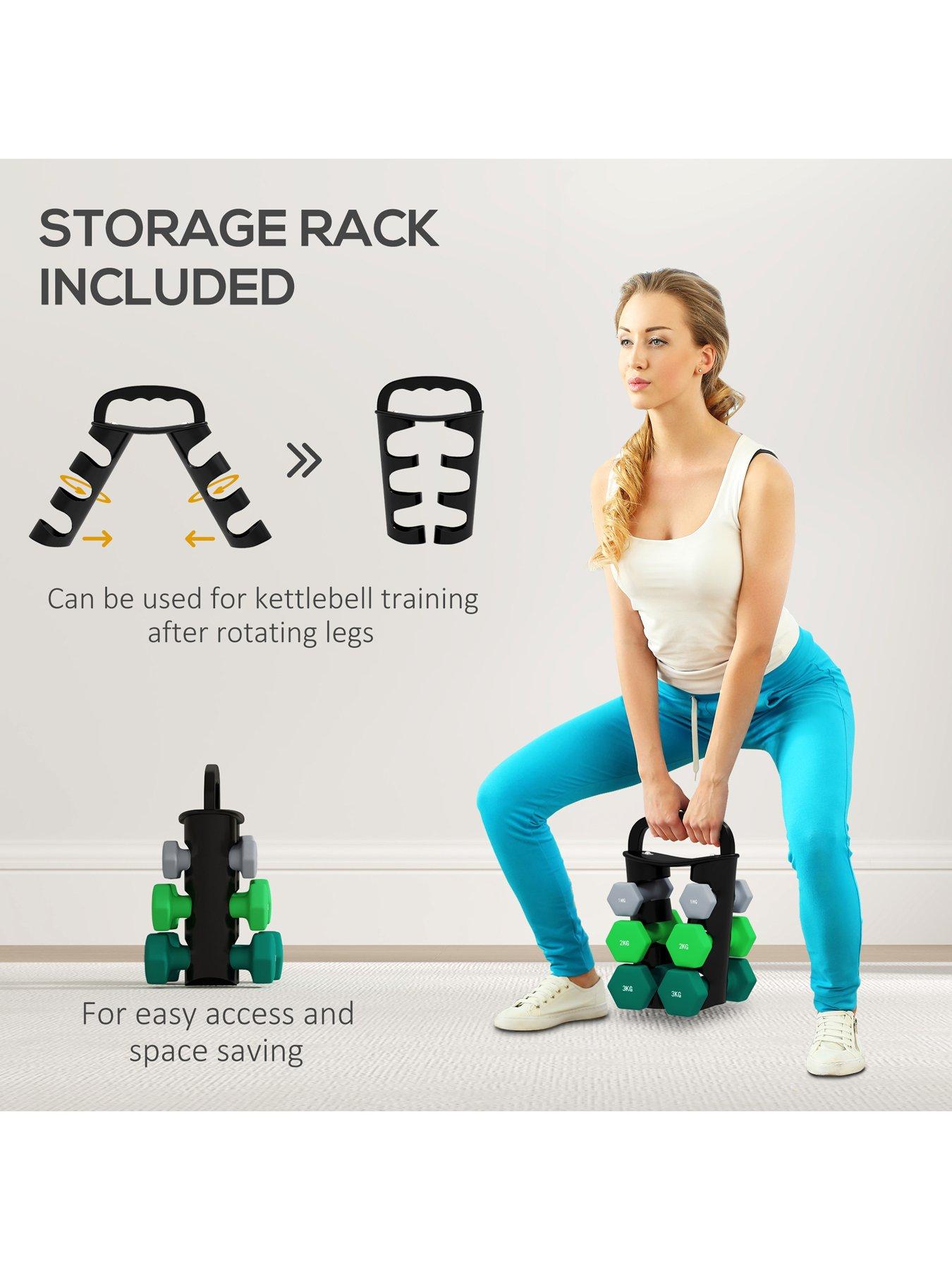 Image 6 of 7 of SPORTNOW Dumbbells Set with Carry Storage Rack, Set of 6 Weights for Home Gym, Kettlebell Training Weight Lifting Exercise, Grey