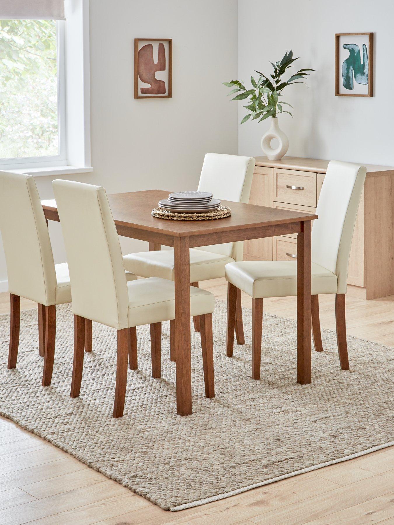 The Very Collection Primo Walnut 120cm & 4 Faux Leather Cream Chairs