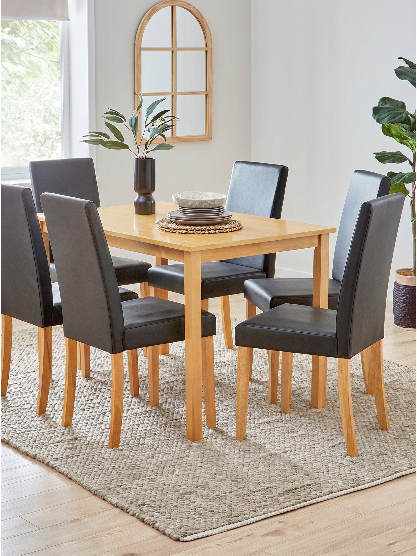 The Very Collection Primo Oak 150cm & 6 Faux Leather Black Chairs
