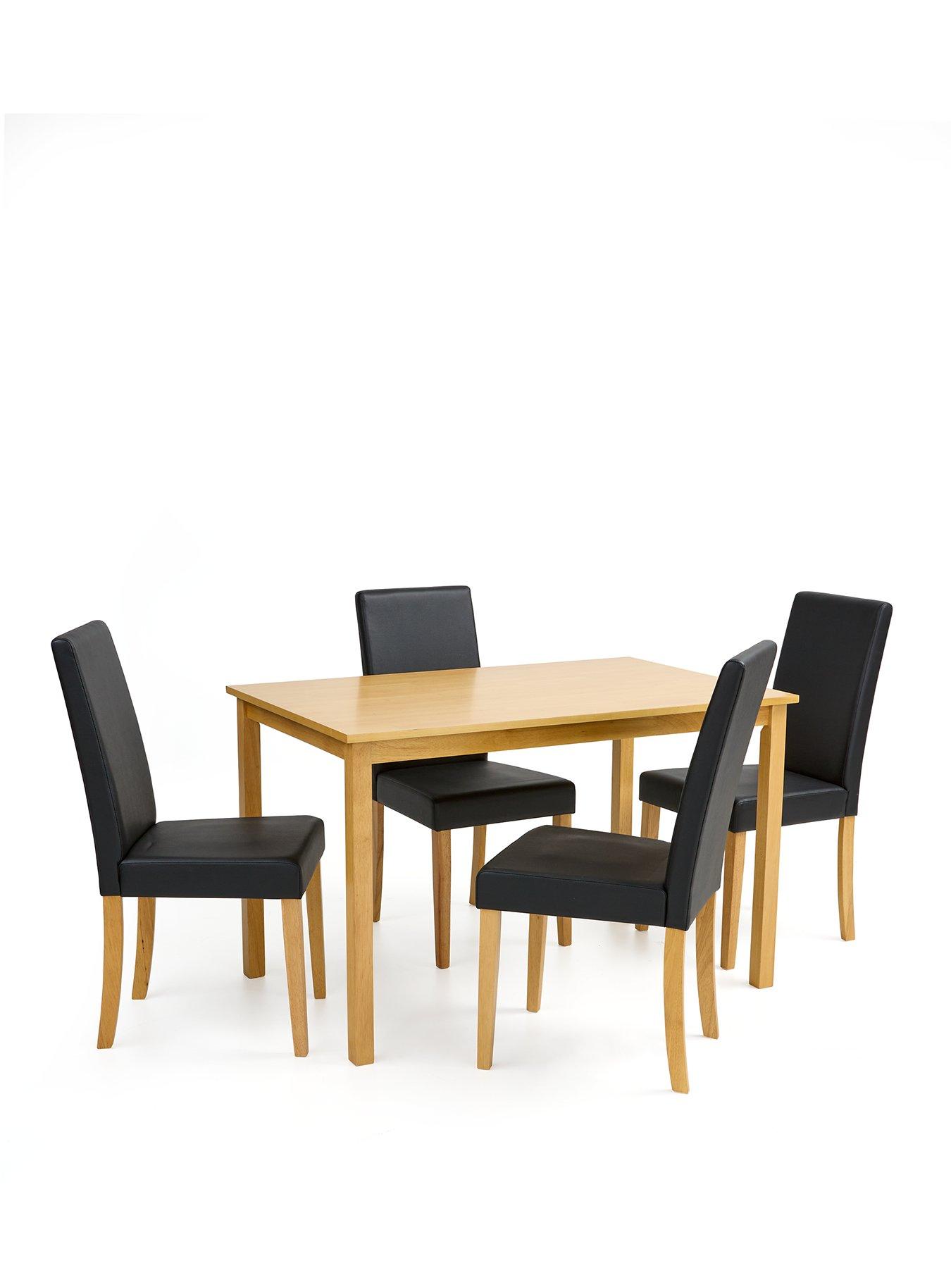Image 2 of 6 of The Very Collection Primo Oak 120cm &amp; 4 Faux Leather Black Chairs