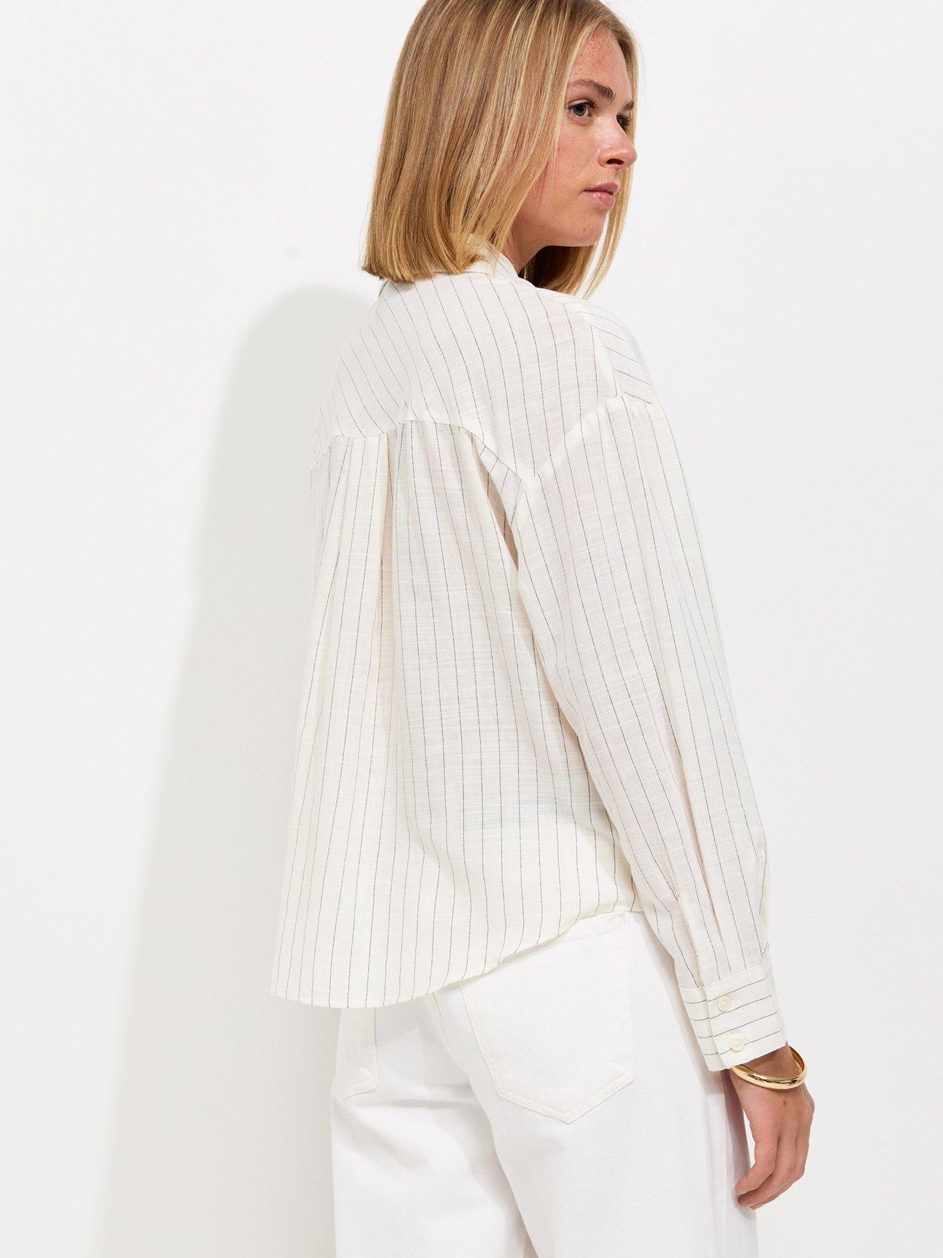 Image 2 of 5 of New Look Cotton Rich Striped Twist Front Long Sleeve Shirt - Cream