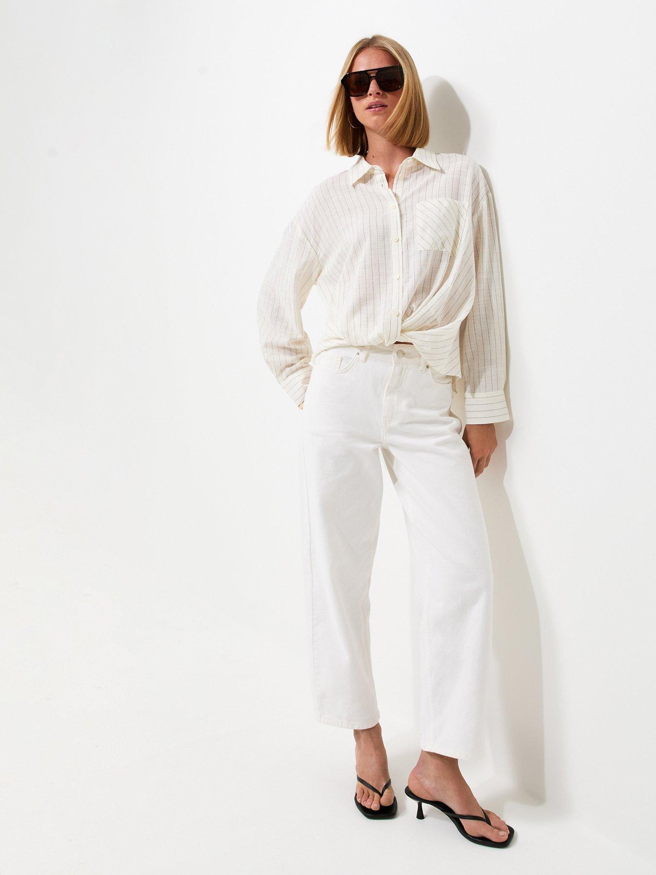 Image 3 of 5 of New Look Cotton Rich Striped Twist Front Long Sleeve Shirt - Cream