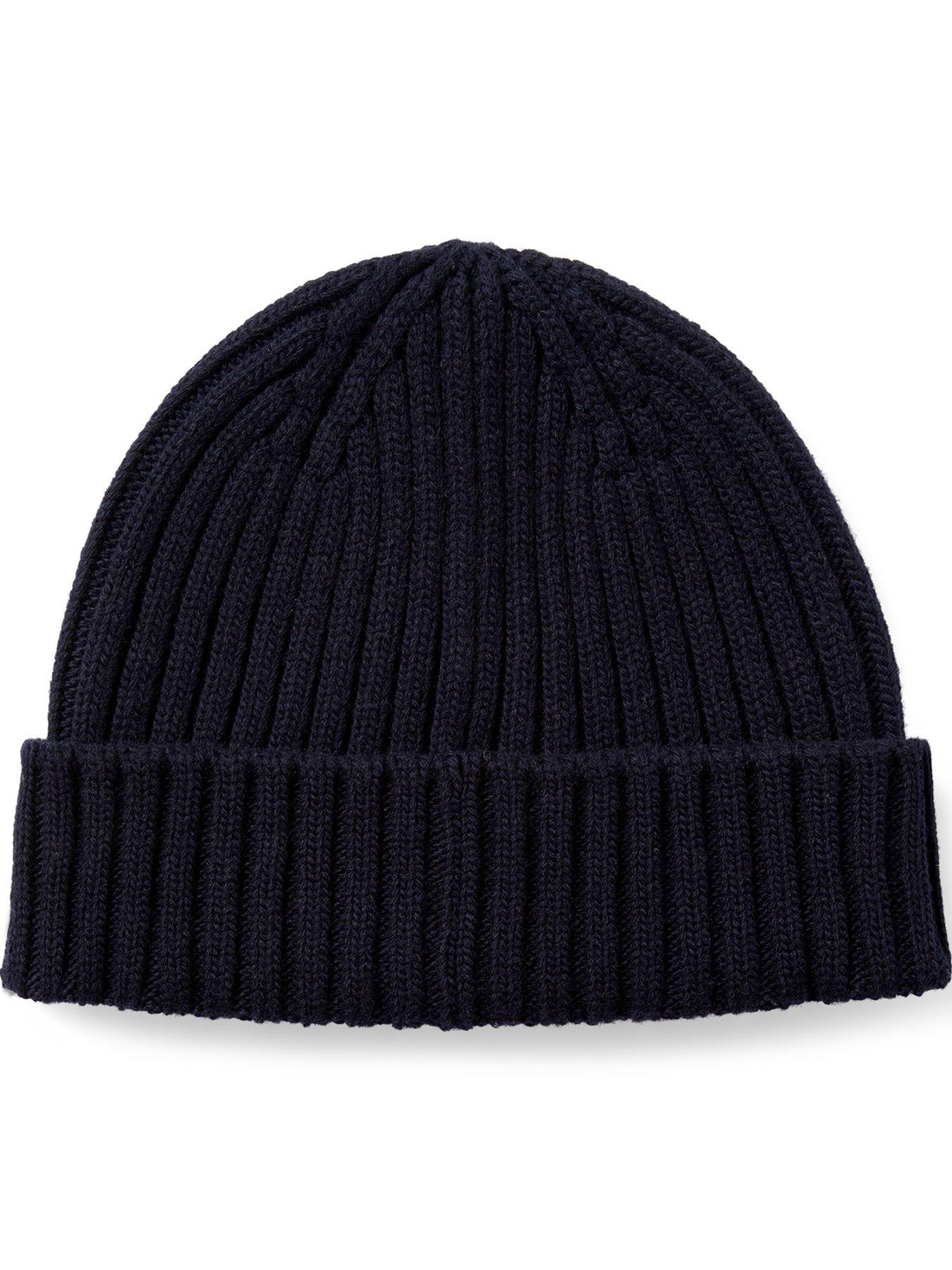 Image 2 of 3 of Belstaff Mens Ribbed Turn-Up Logo Patch Beanie Hat - Navy