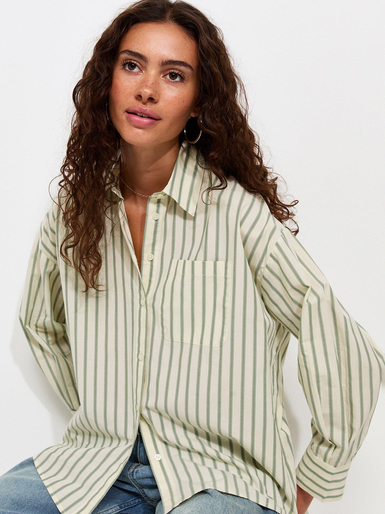 Image 1 of 5 of New Look Cotton Poplin Striped Long Sleeve Shirt - Green