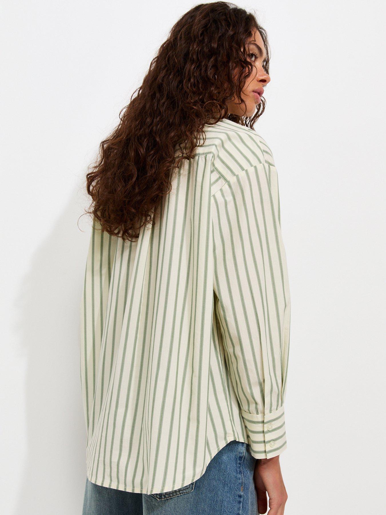 Image 2 of 5 of New Look Cotton Poplin Striped Long Sleeve Shirt - Green