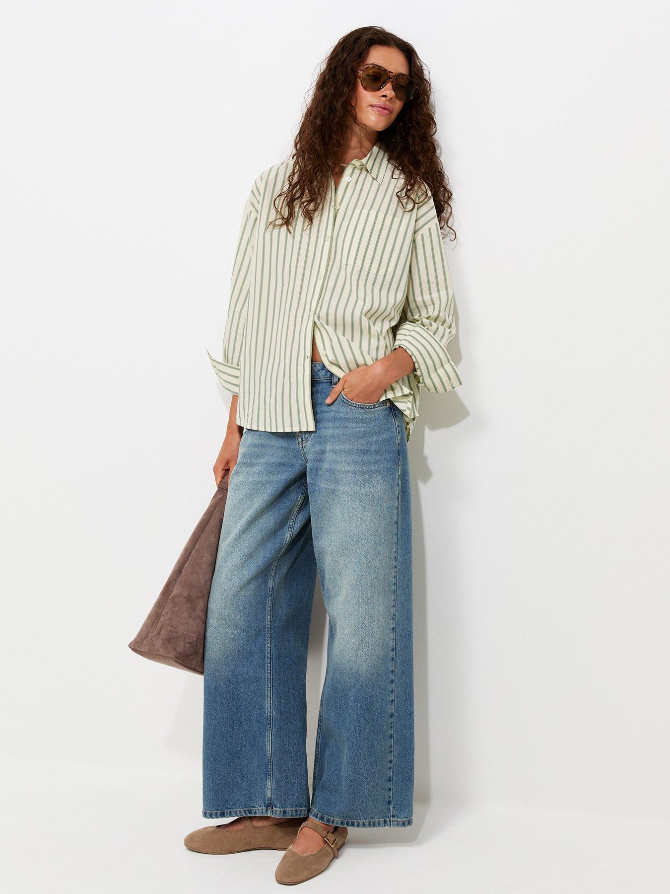 Image 3 of 5 of New Look Cotton Poplin Striped Long Sleeve Shirt - Green