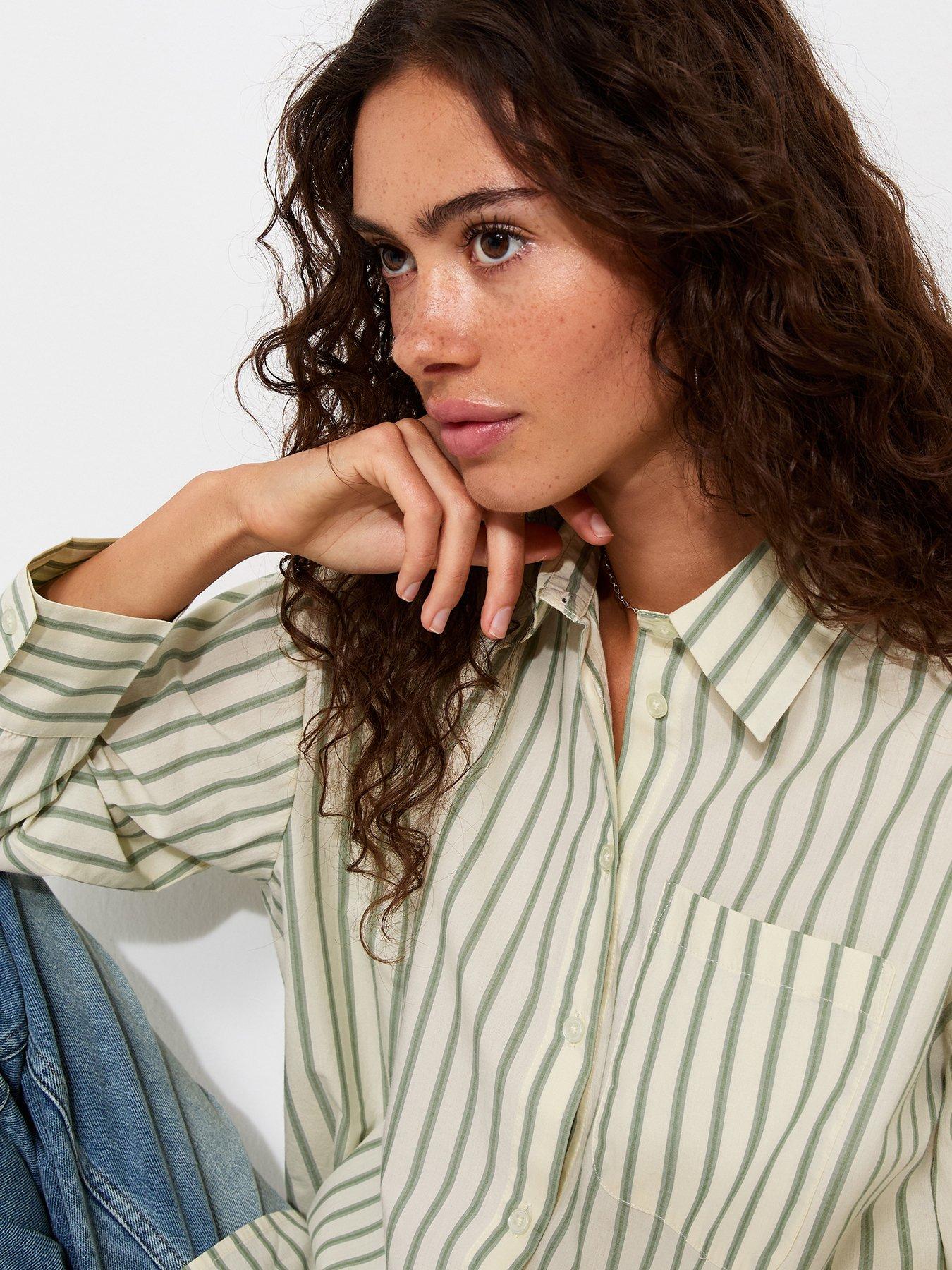 Image 4 of 5 of New Look Cotton Poplin Striped Long Sleeve Shirt - Green