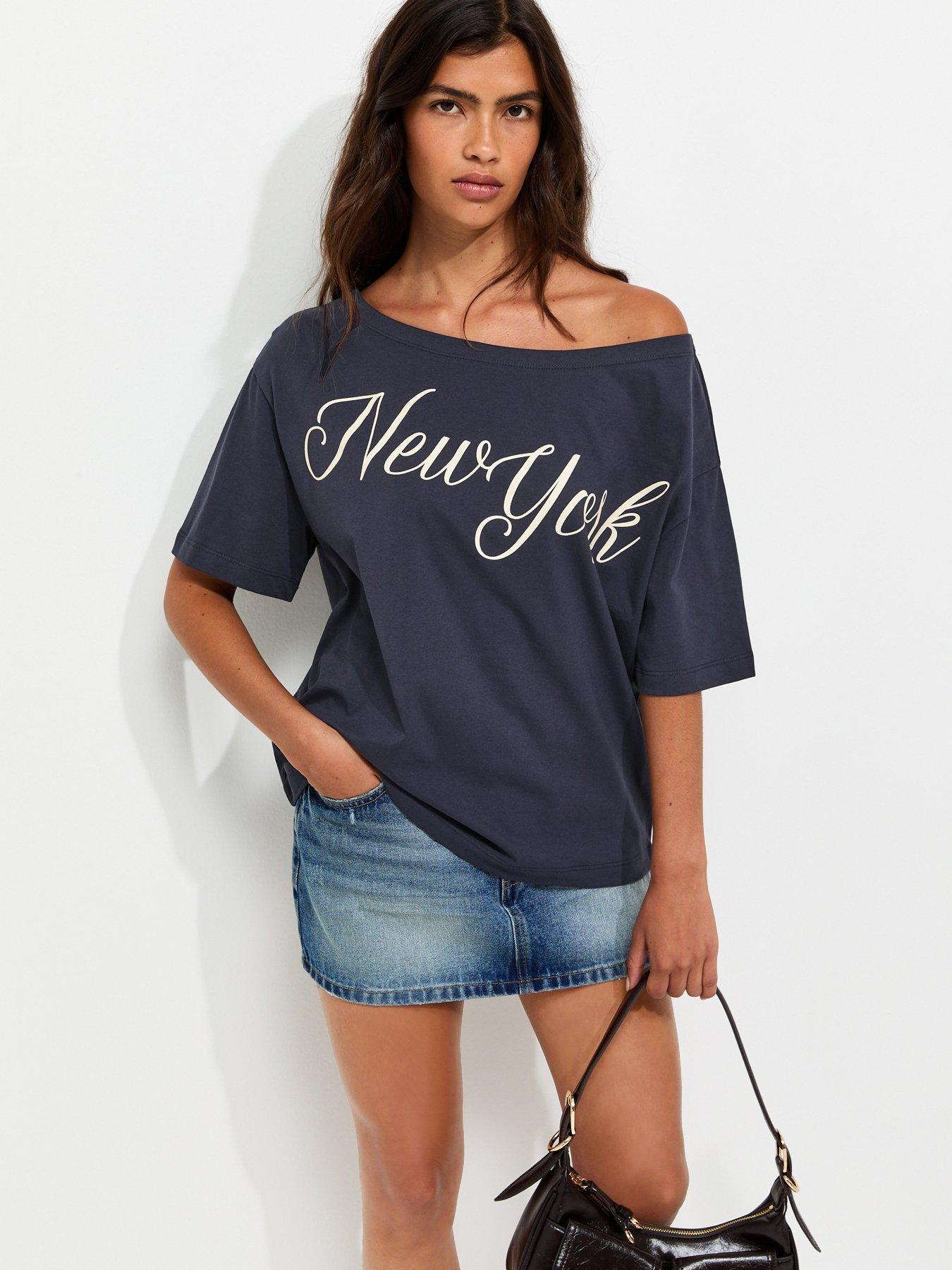 New Look Cotton York Off The Shoulder T-Shirt - Blue