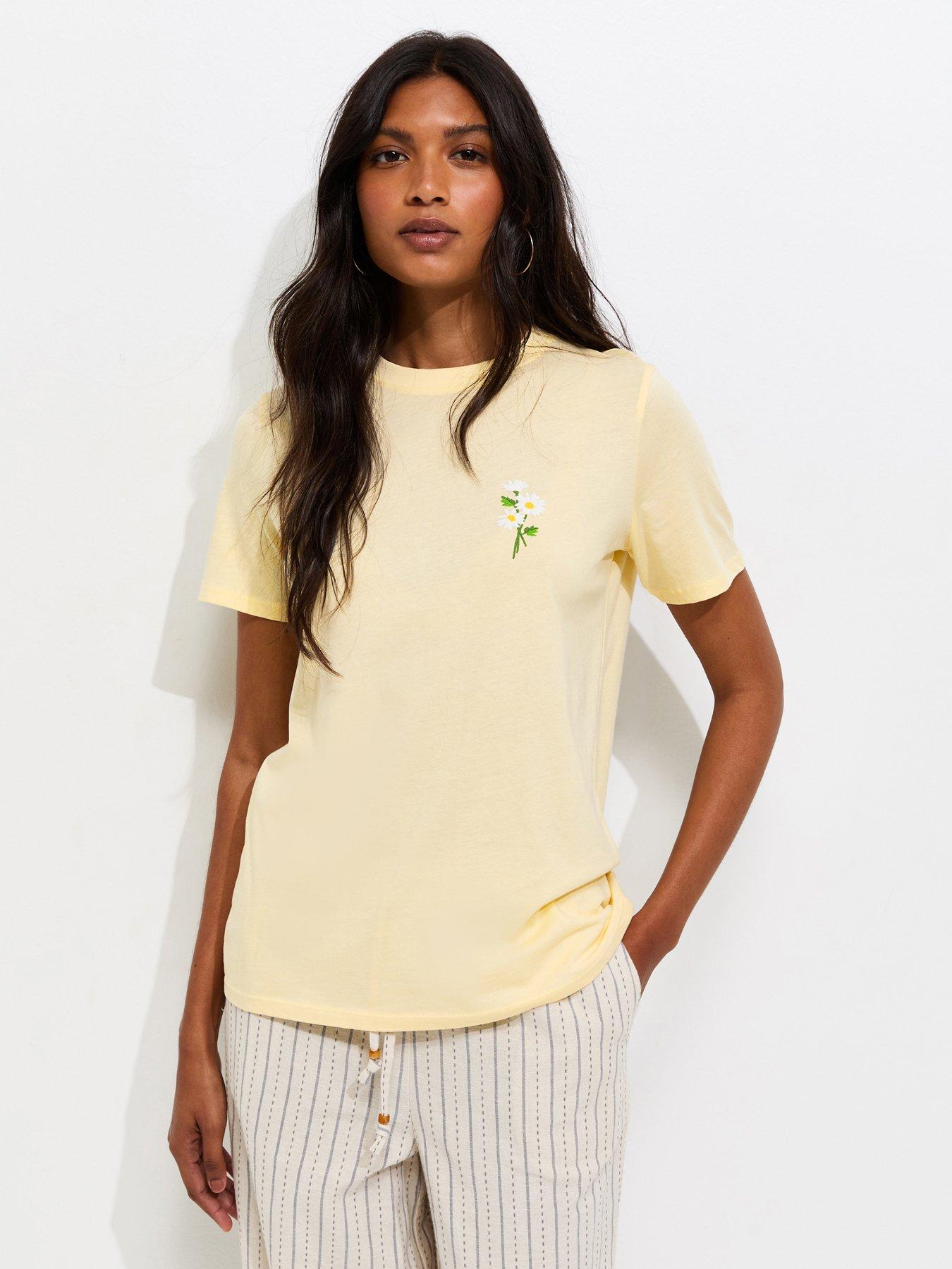 New Look Cotton Embroidered Daisy T-Shirt - Light Yellow