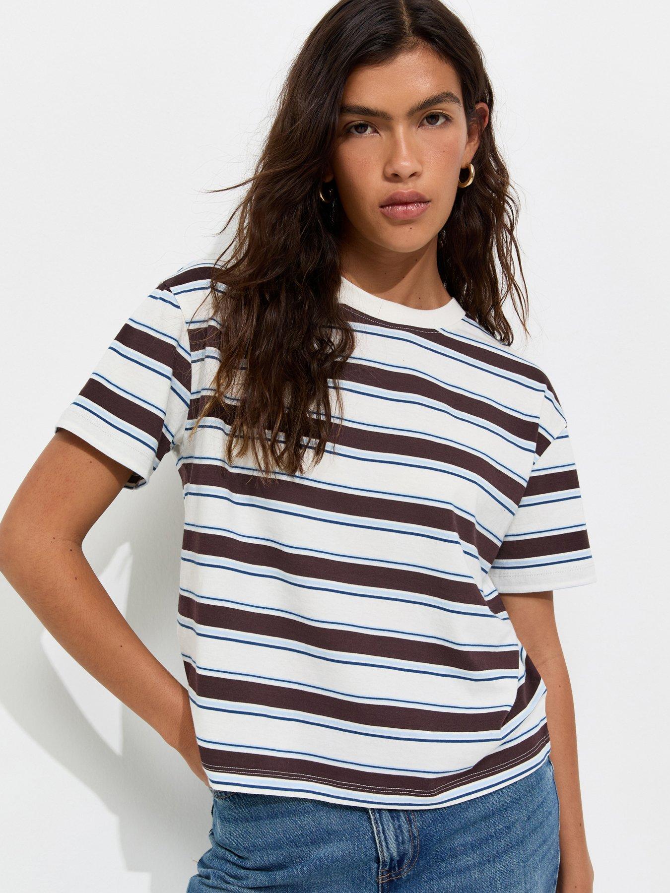 New Look Cotton Striped Boxy Fit T-Shirt - Brown