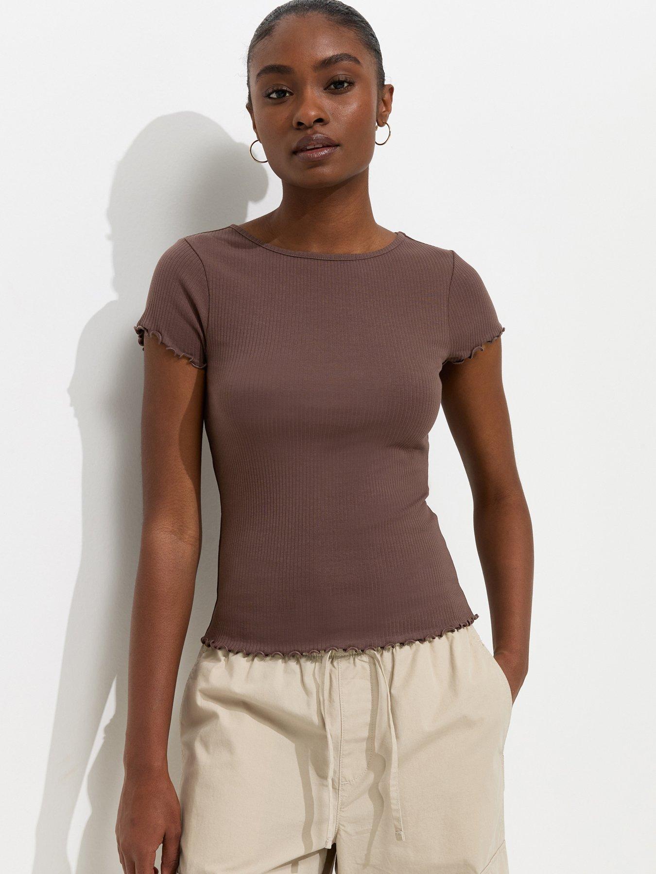 New Look Cotton Rich Ribbed Babylock T-Shirt - Brown