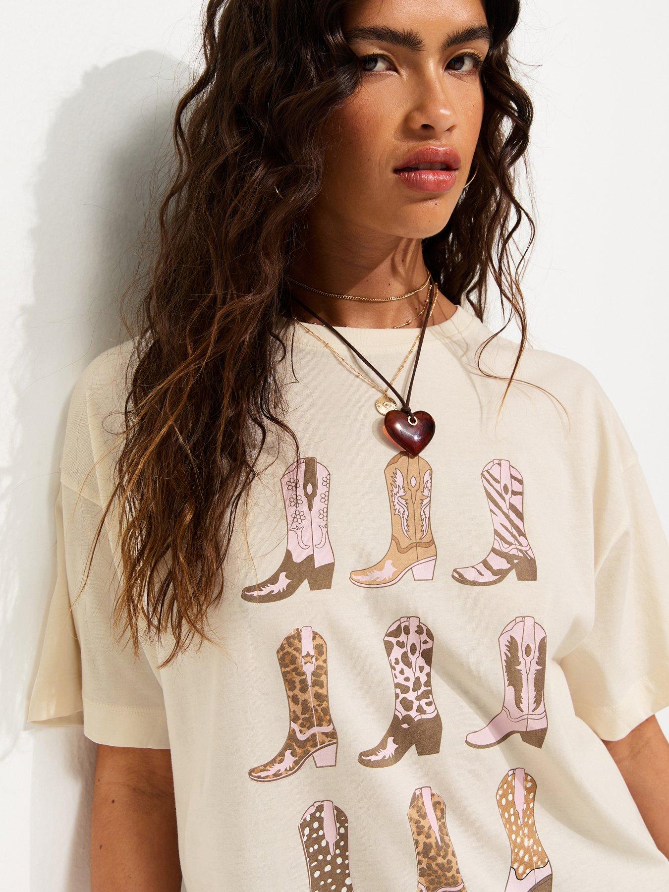 New Look Cotton Cowboy Boot Oversized T-Shirt - White