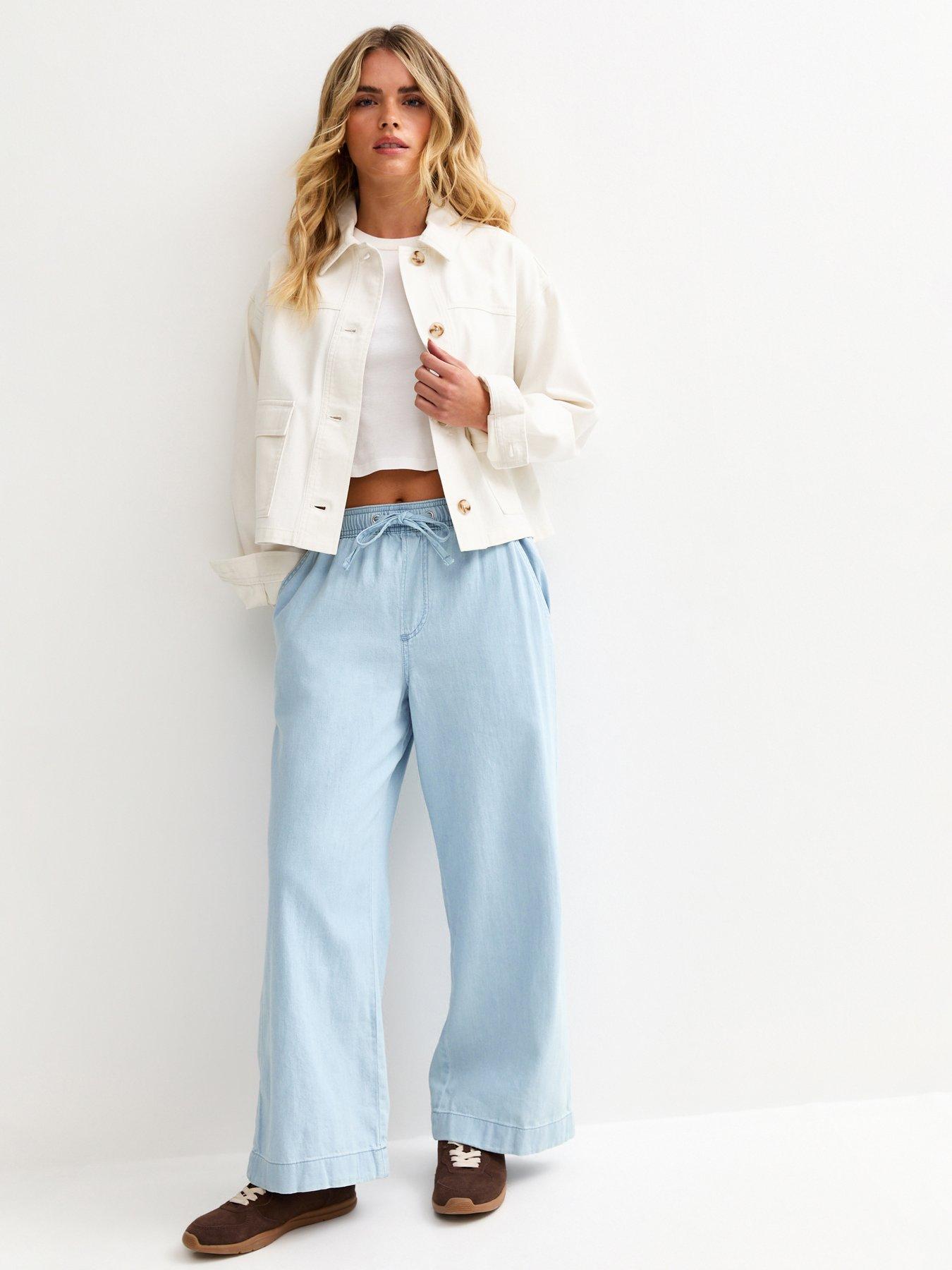 New Look Petite Chambray Wide Leg Trousers - Blue