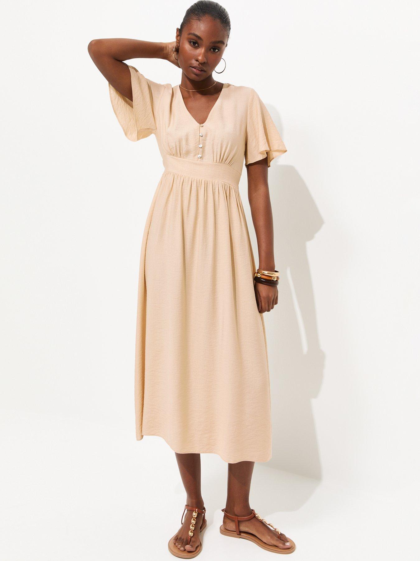 New Look Frill Sleeve V Neck Midi Dress - Cream