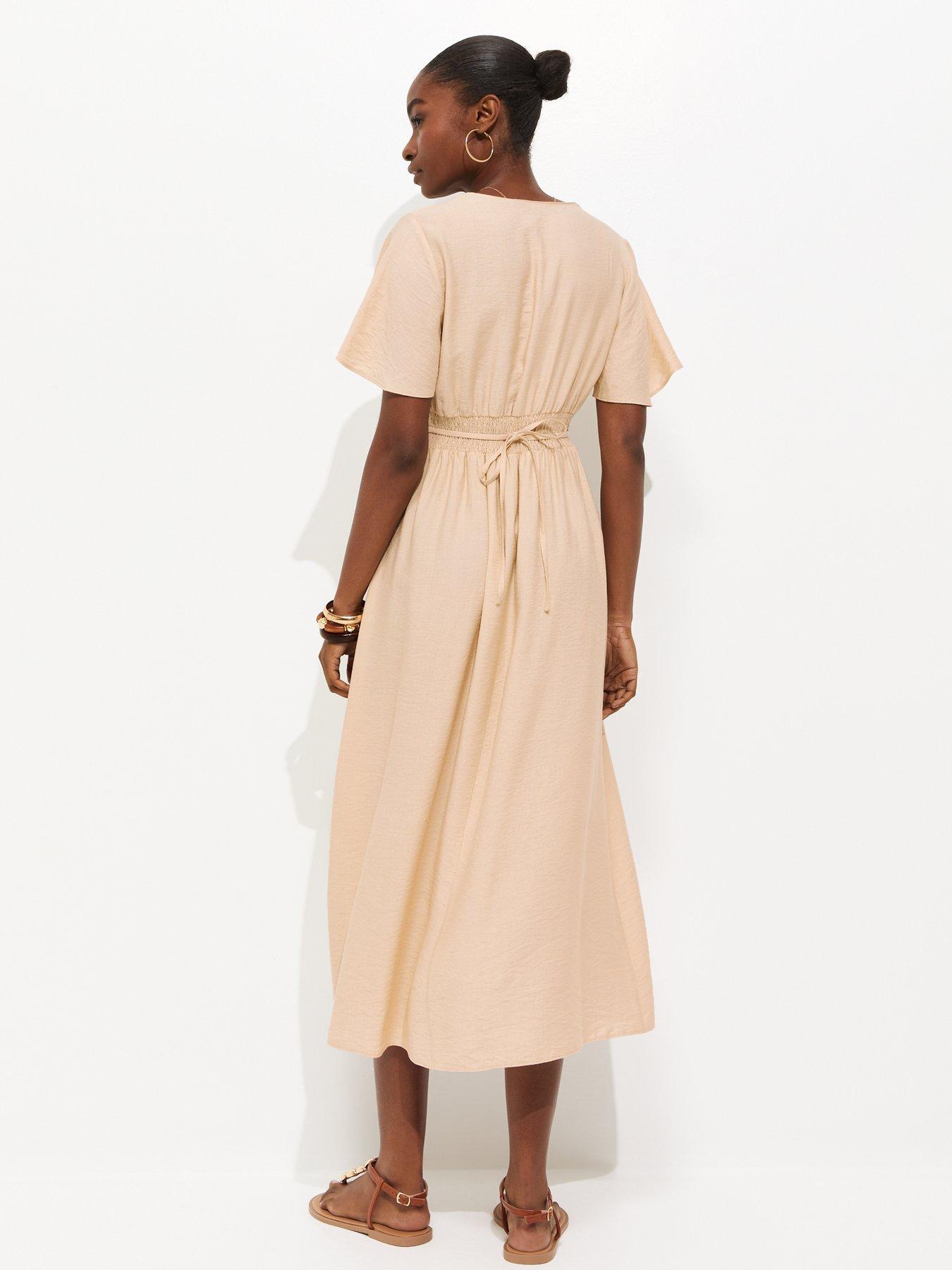 Image 2 of 5 of New Look Frill Sleeve V Neck Midi Dress - Cream