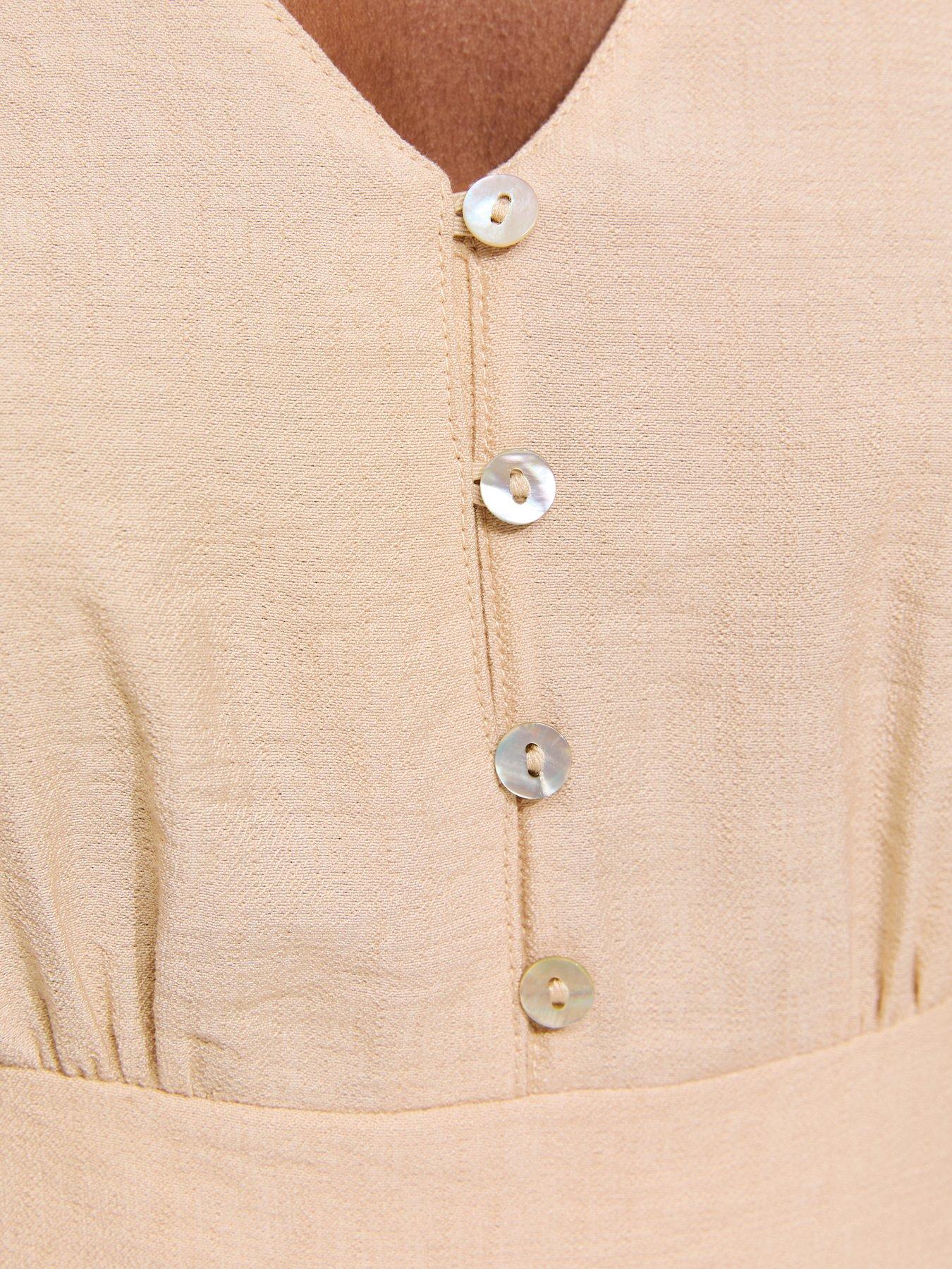 Image 5 of 5 of New Look Frill Sleeve V Neck Midi Dress - Cream