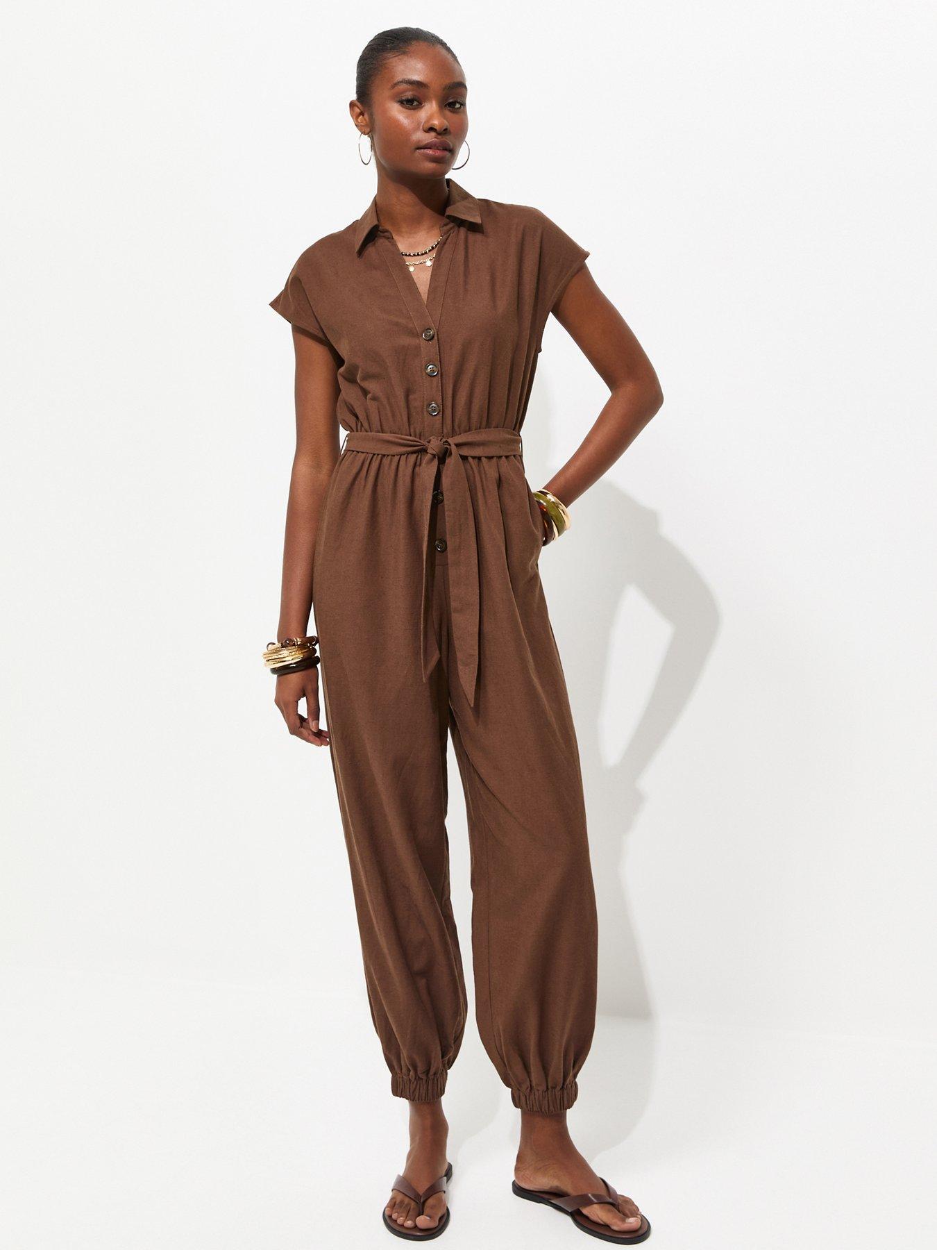 New Look Balloon Leg Utility Jumpsuit - Brown