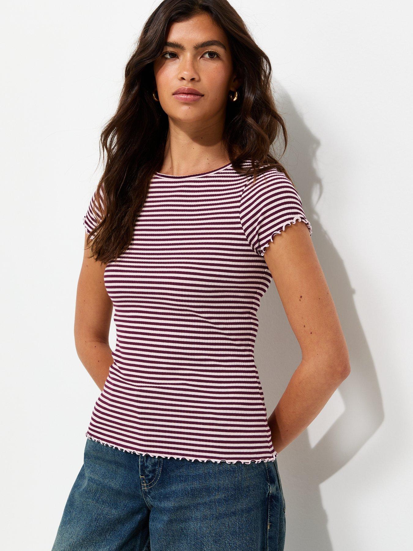 New Look Burgundy Striped Ribbed Babylock T-Shirt - Pink