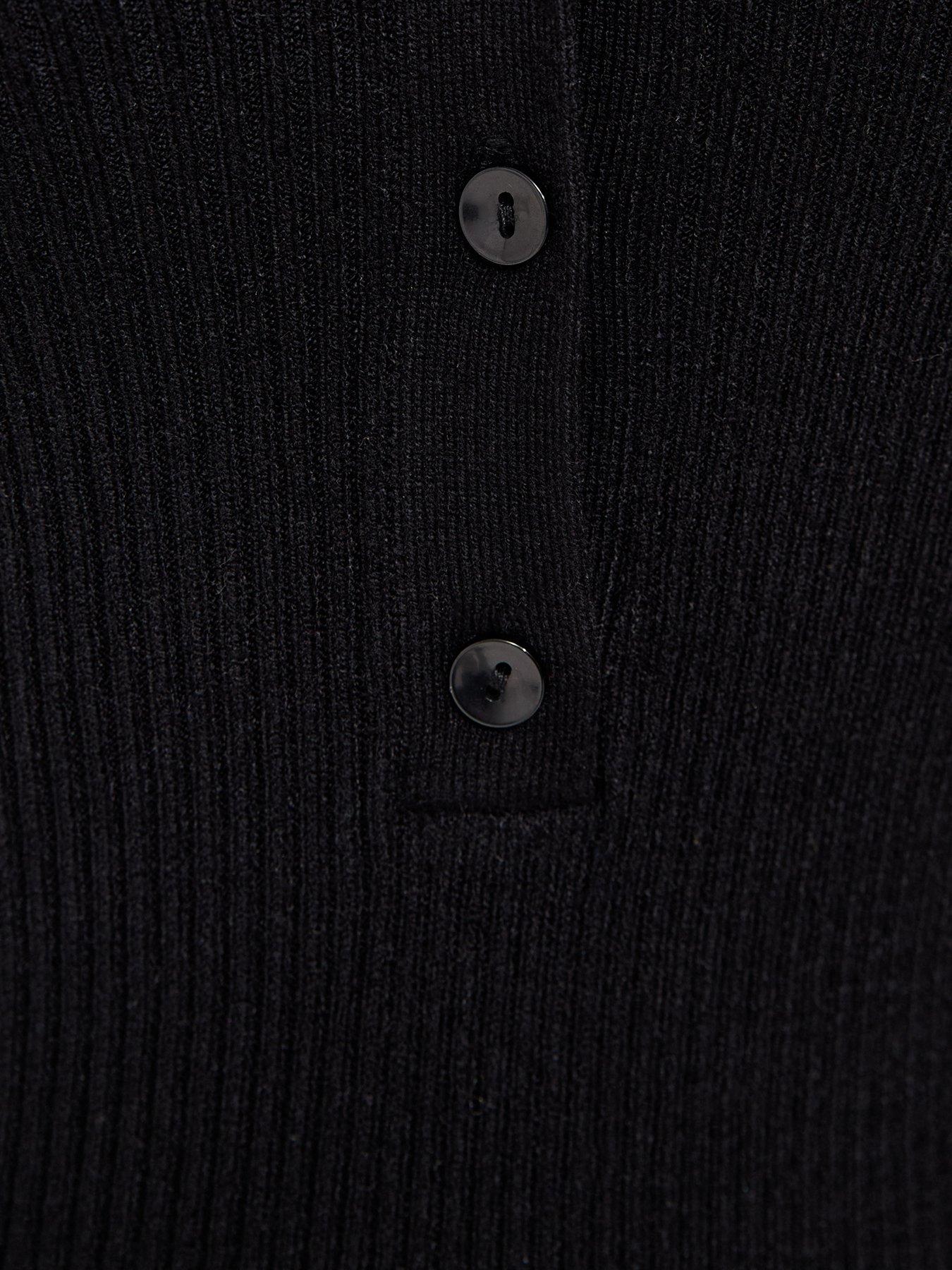 Image 5 of 5 of New Look Ribbed Knit Lightweight Henley Top - Black