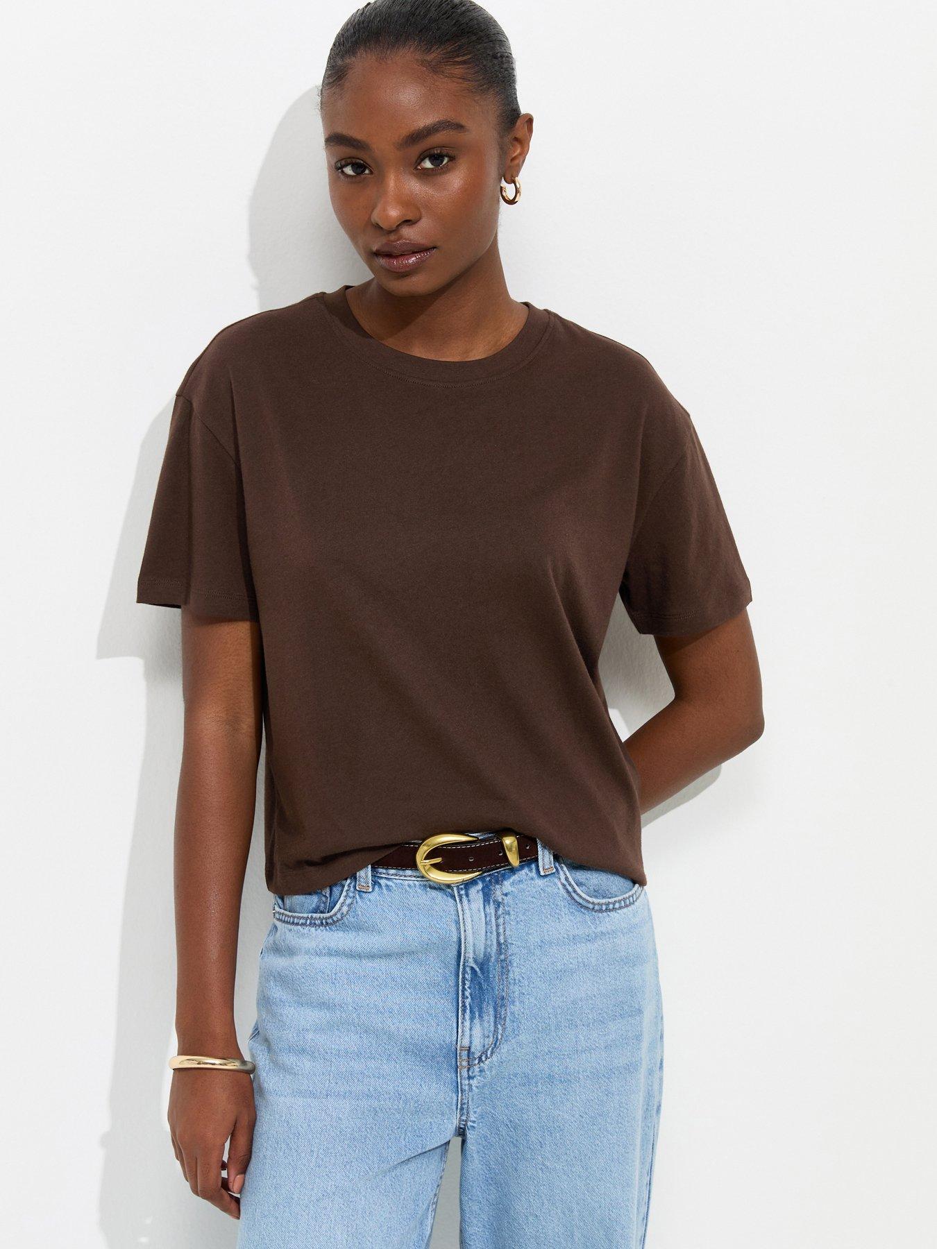 New Look Cotton Boxy Fit T-Shirt - Brown