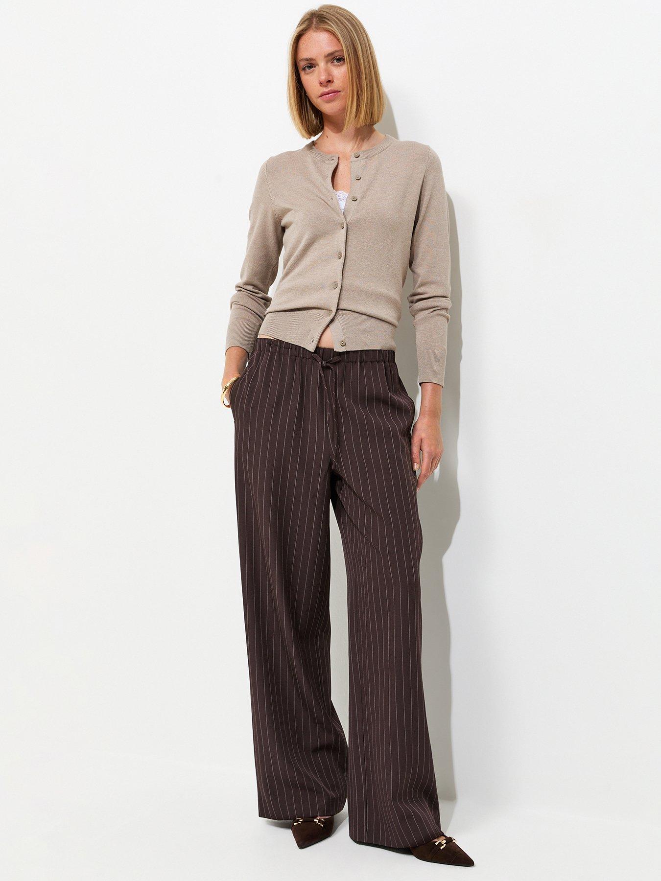 New Look Pinstripe Tailored Wide Leg Trousers - Brown